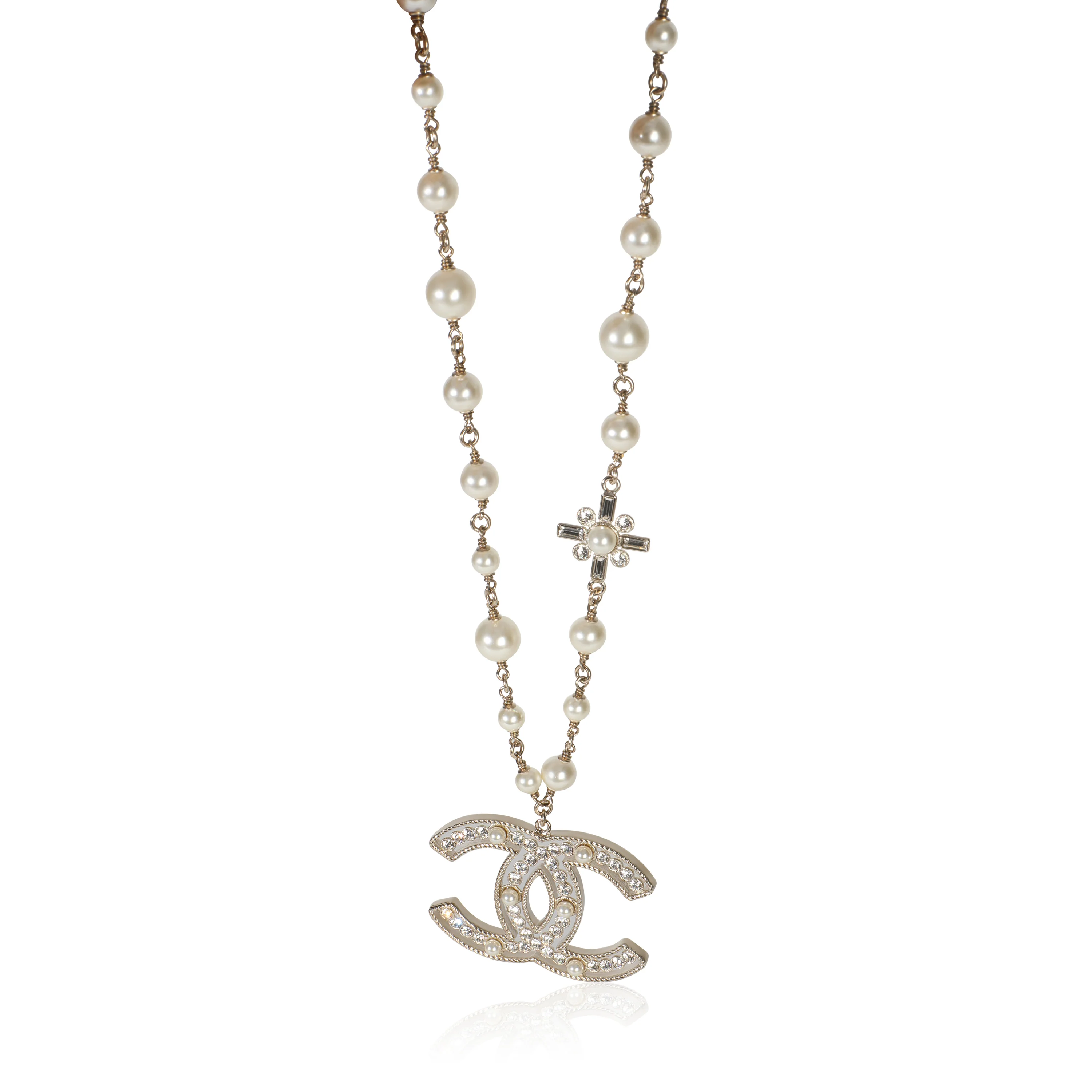 Gold-Plated 2020 Strass CC Pearl Necklace