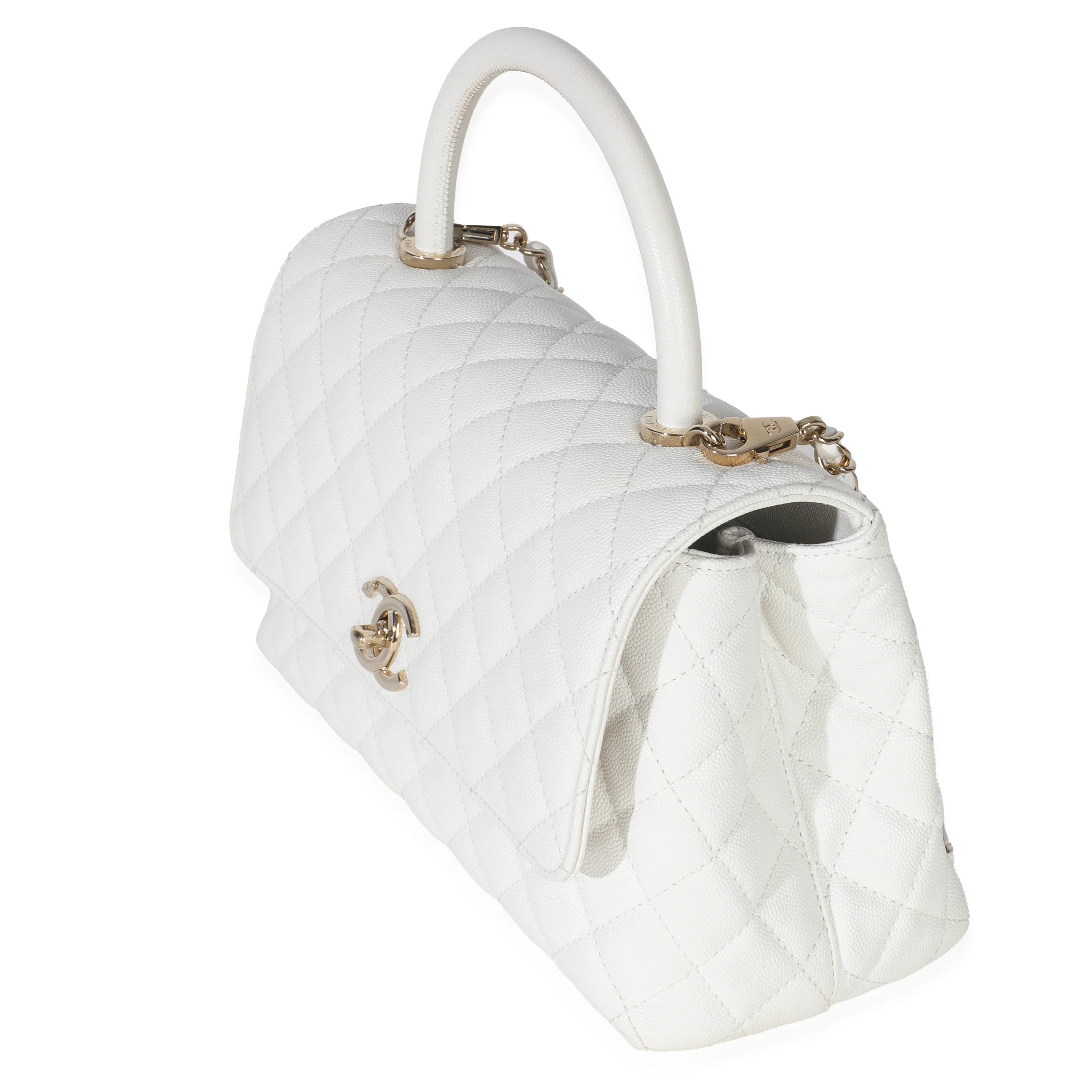 White Quilted Caviar Medium Coco Top Handle Handbag - Image 2