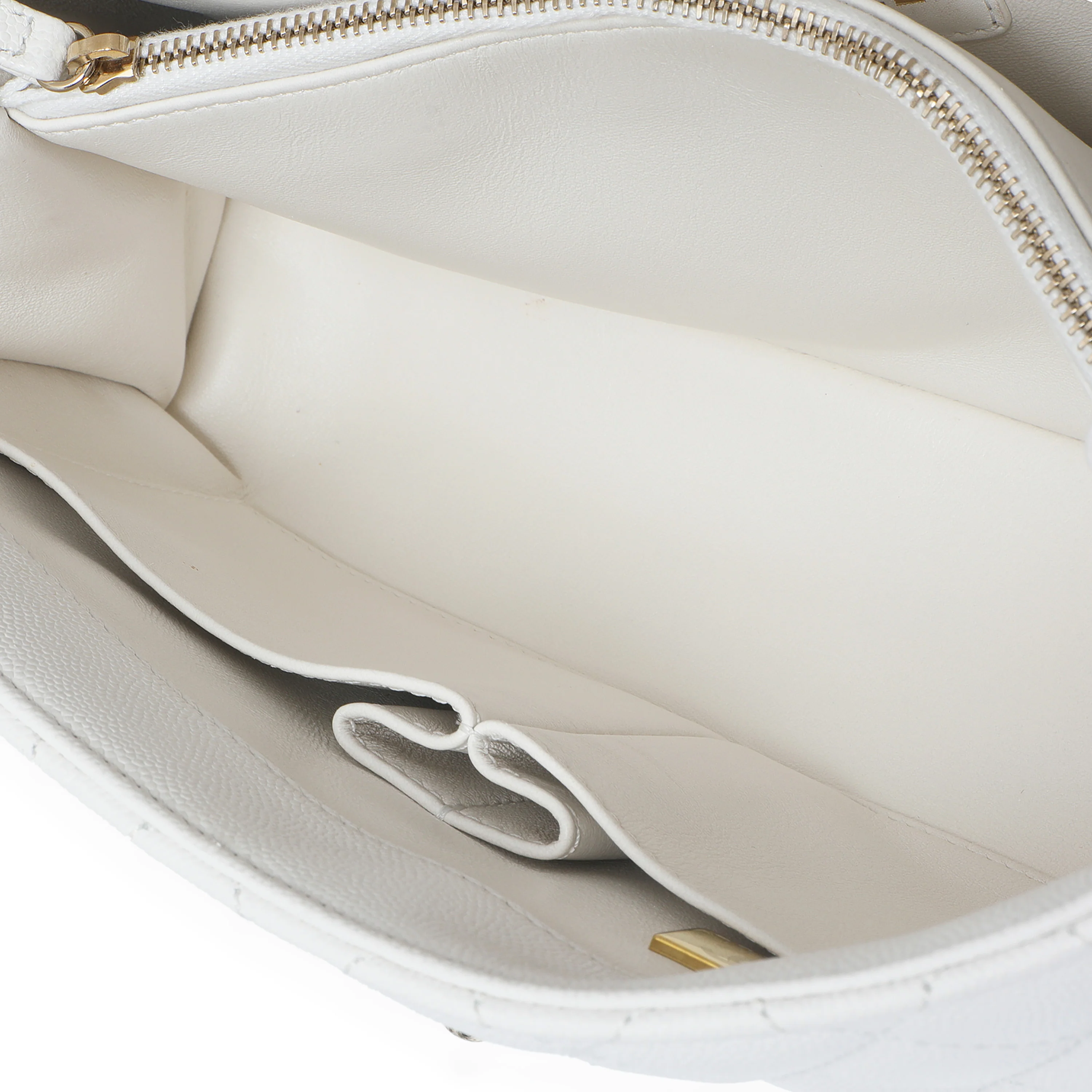 White Quilted Caviar Medium Coco Top Handle Handbag - Image 9