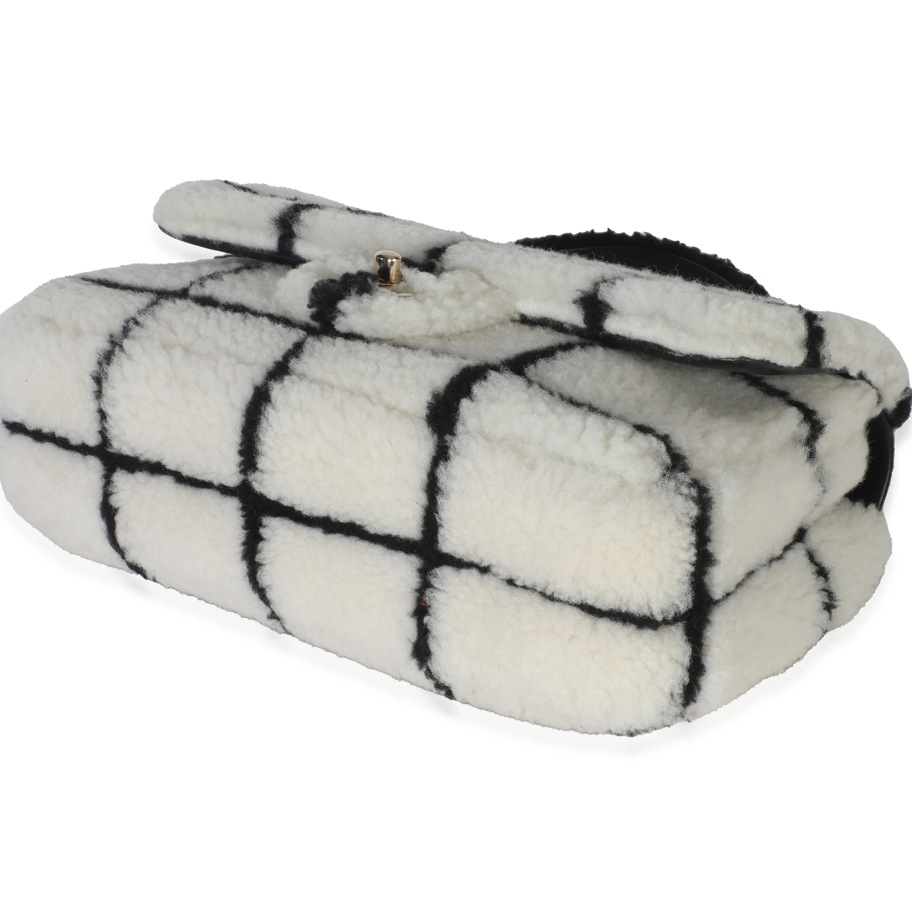 Black White CC Square Print Shearling Medium Flap Bag - Image 6