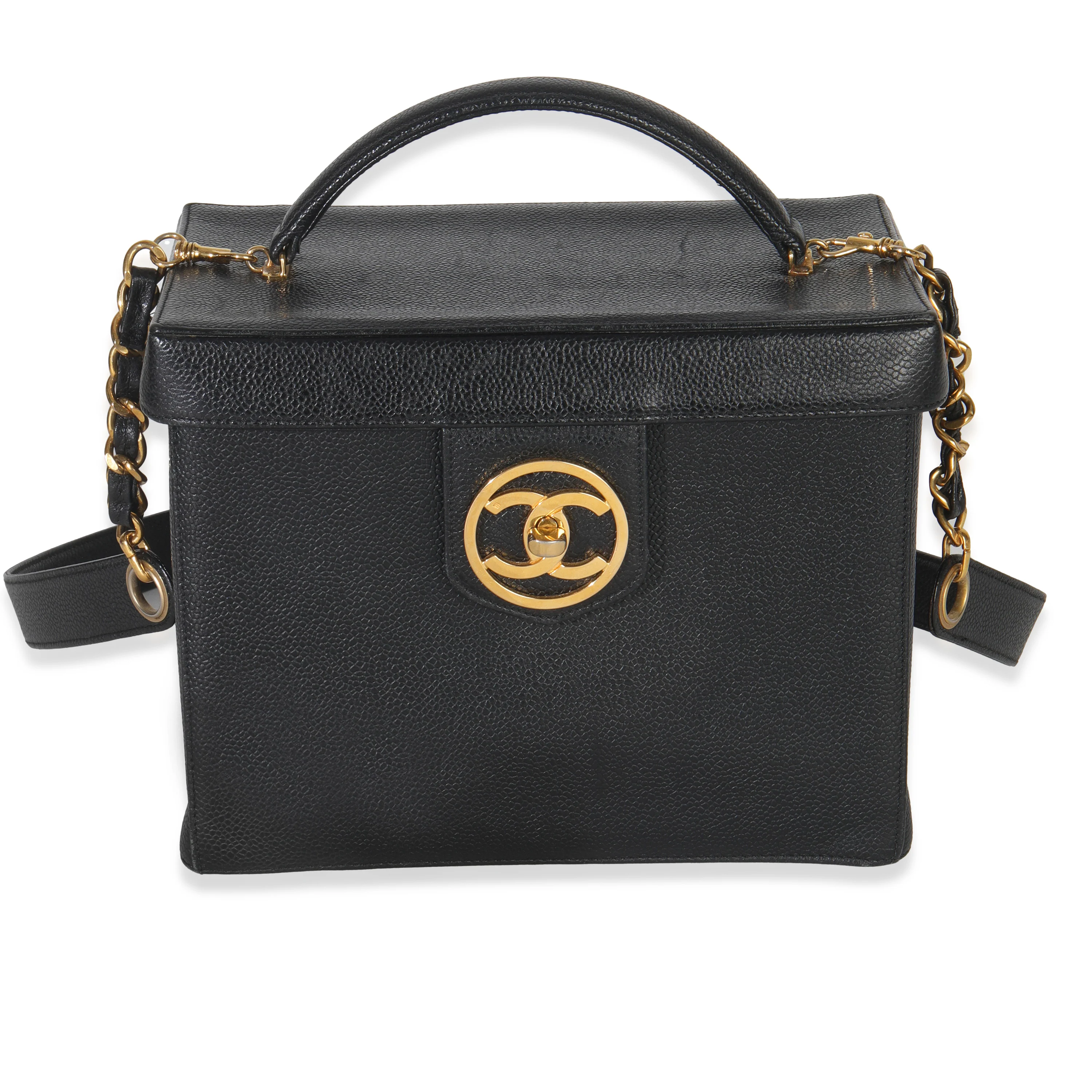 24K Vintage Black Caviar Vanity Box Train Case