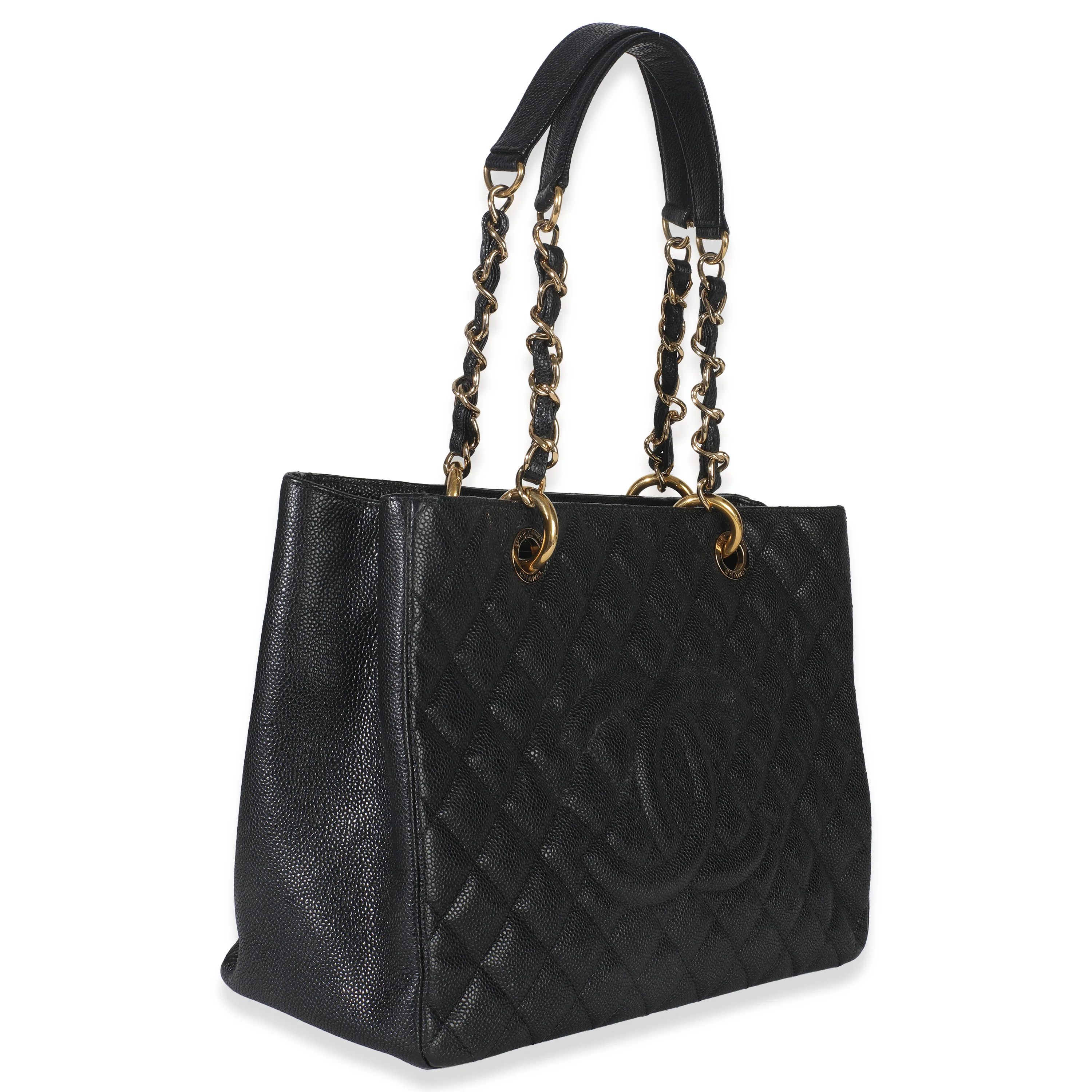 Black Quilted Caviar Grand Shopper Tote - Image 3