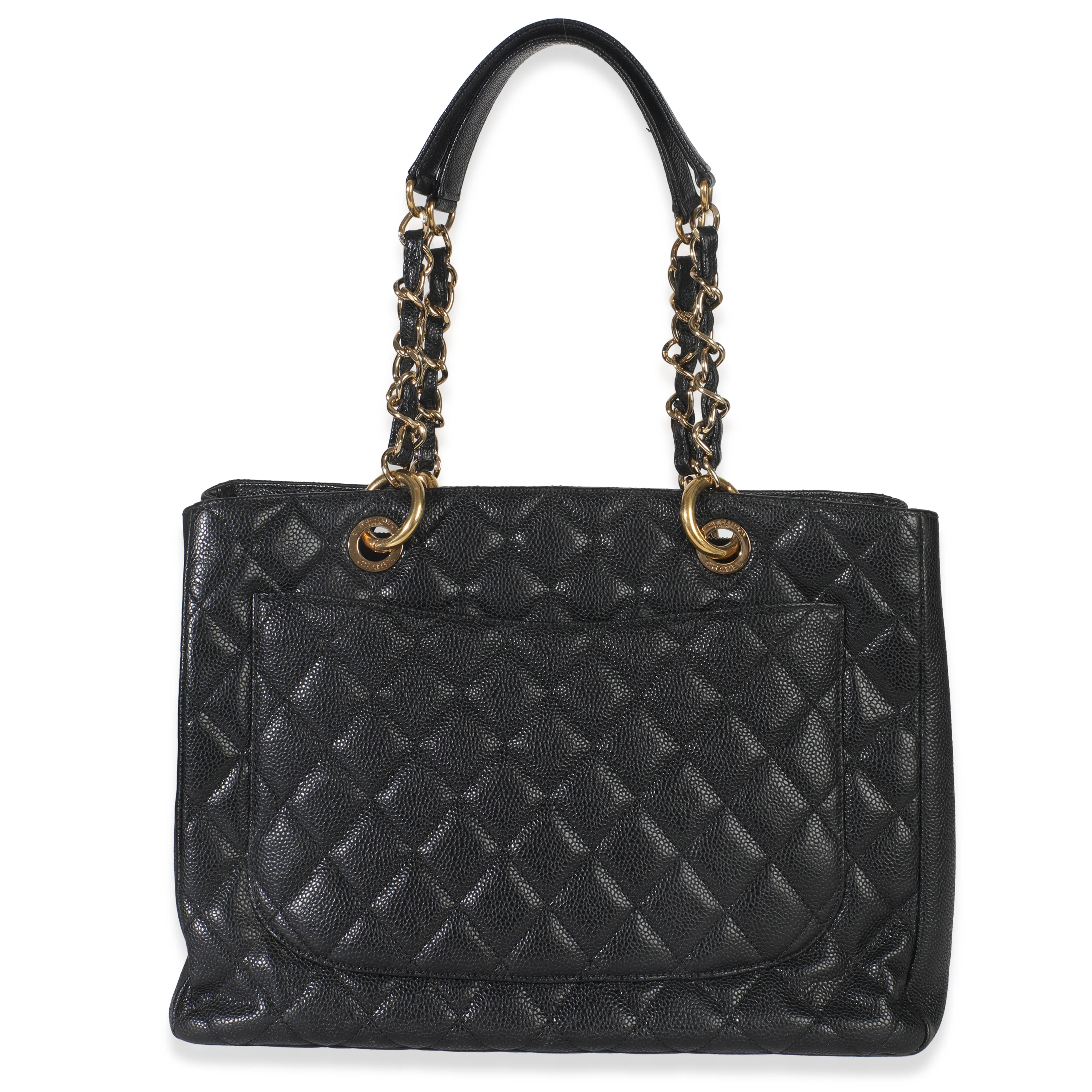 Black Quilted Caviar Grand Shopper Tote - Image 4