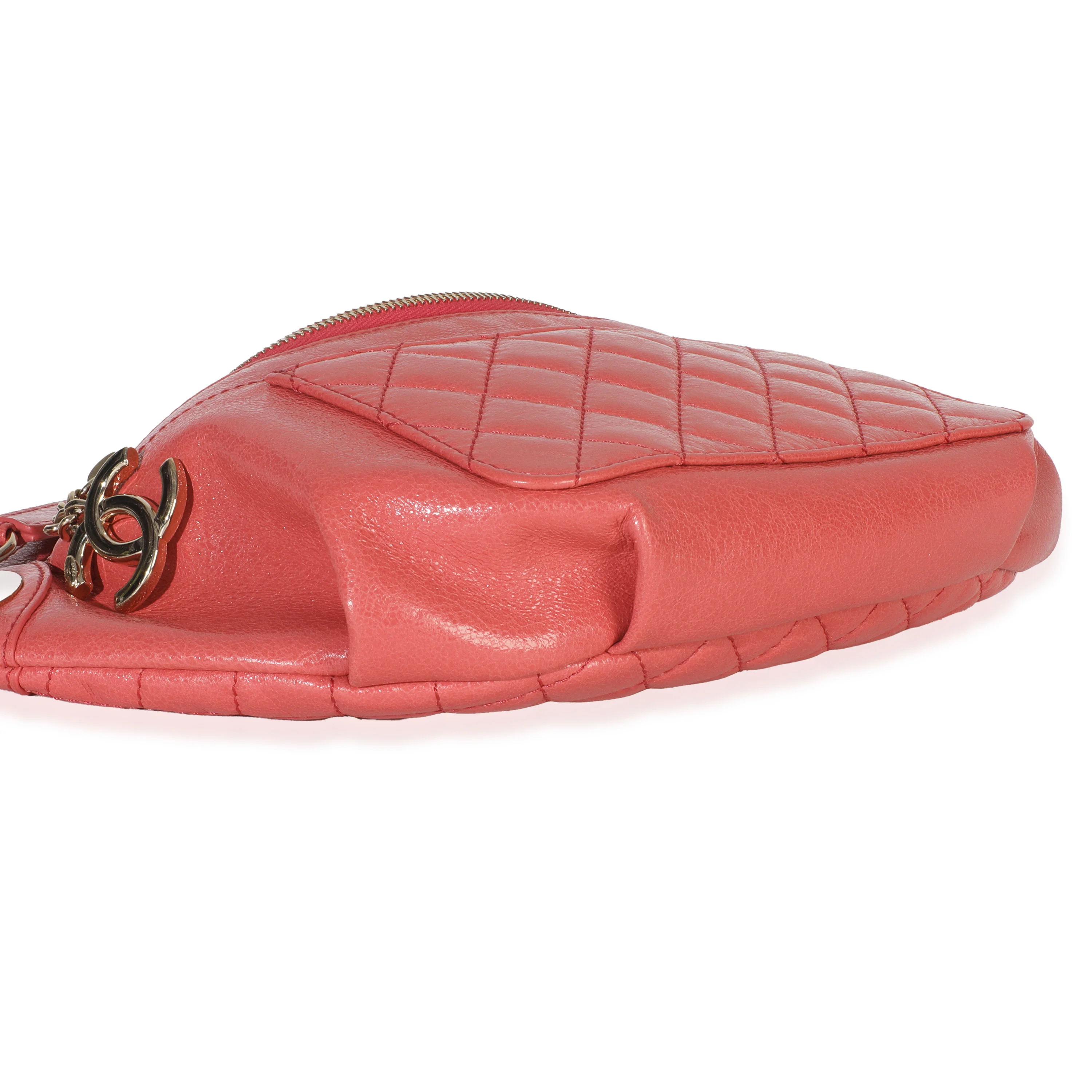 Pink Crumpled Glazed Quilted Lambskin Front Pocket Belt Bag - Image 6