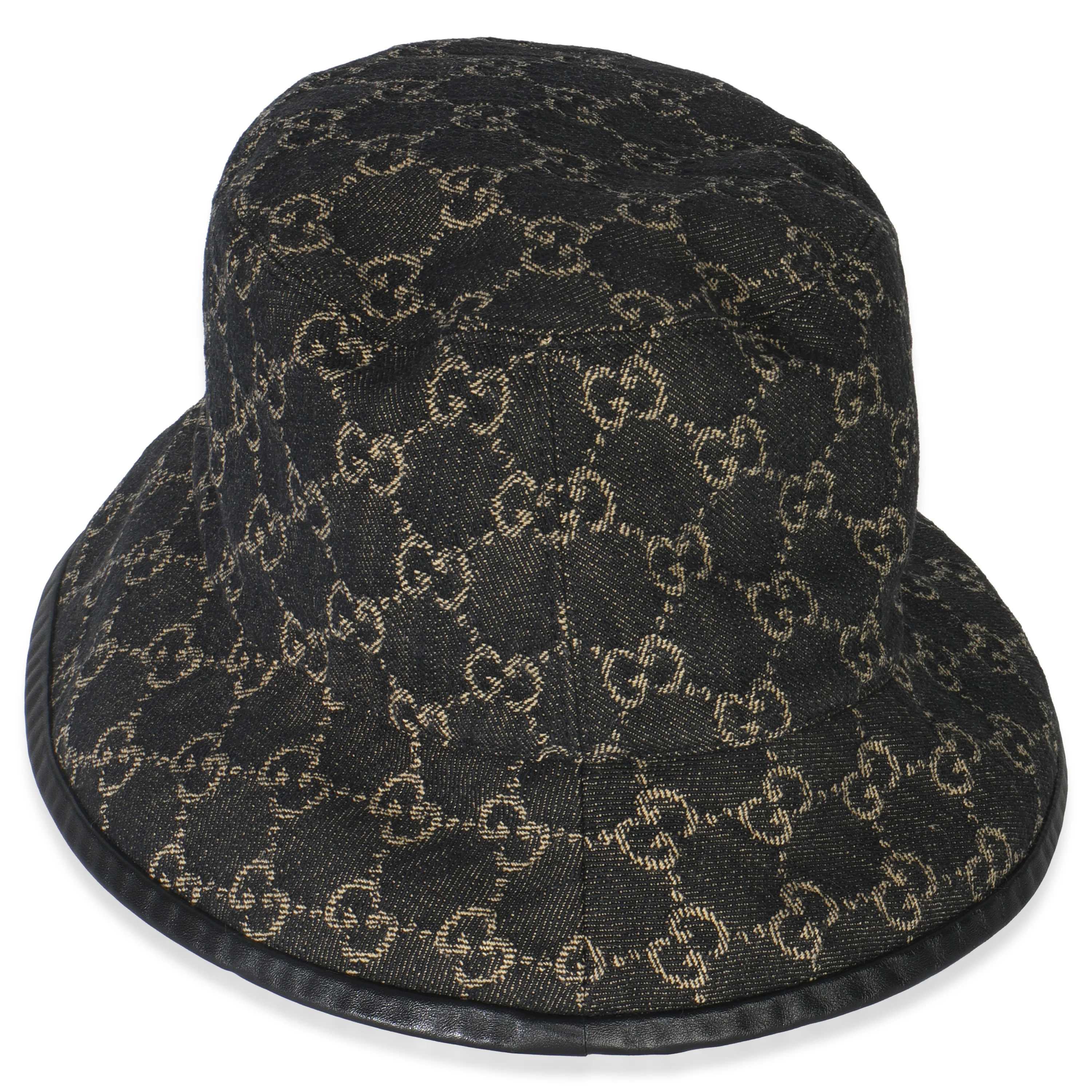 Black Ivory Jacquard Denim GG Monogram Oscar Bucket Hat L - Image 3