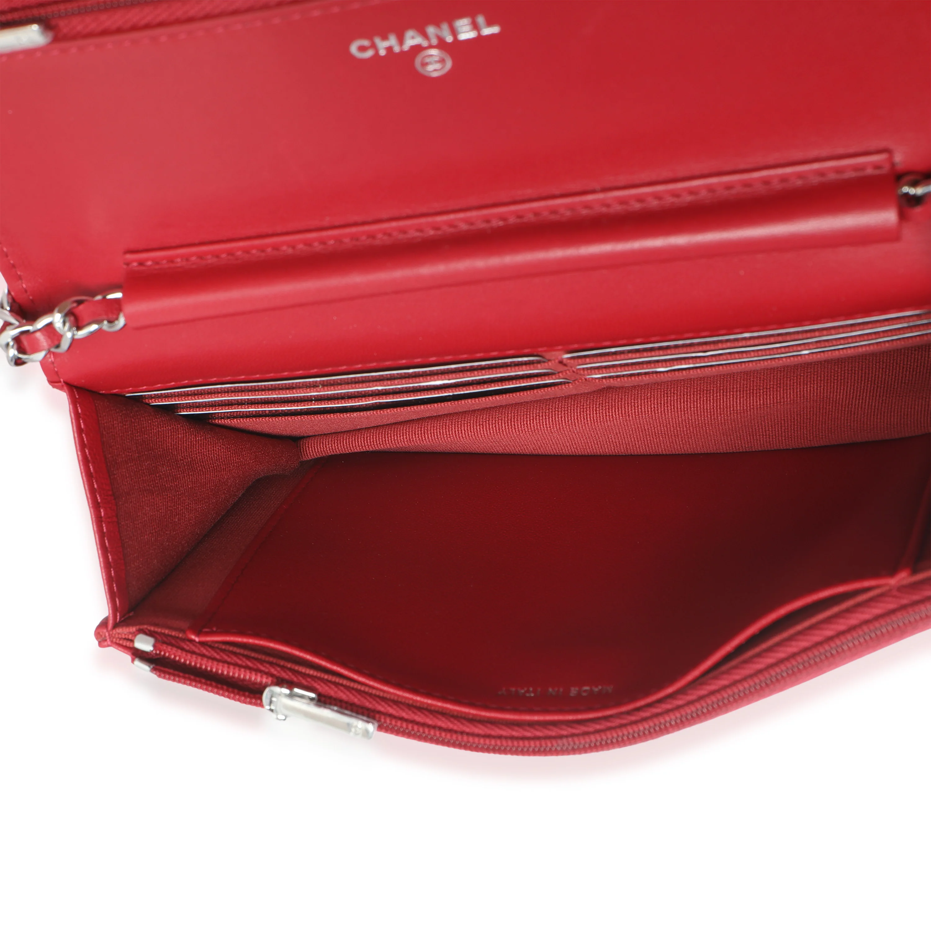 Rouge Red Quilted Lambskin Classic Wallet On Chain - Image 9