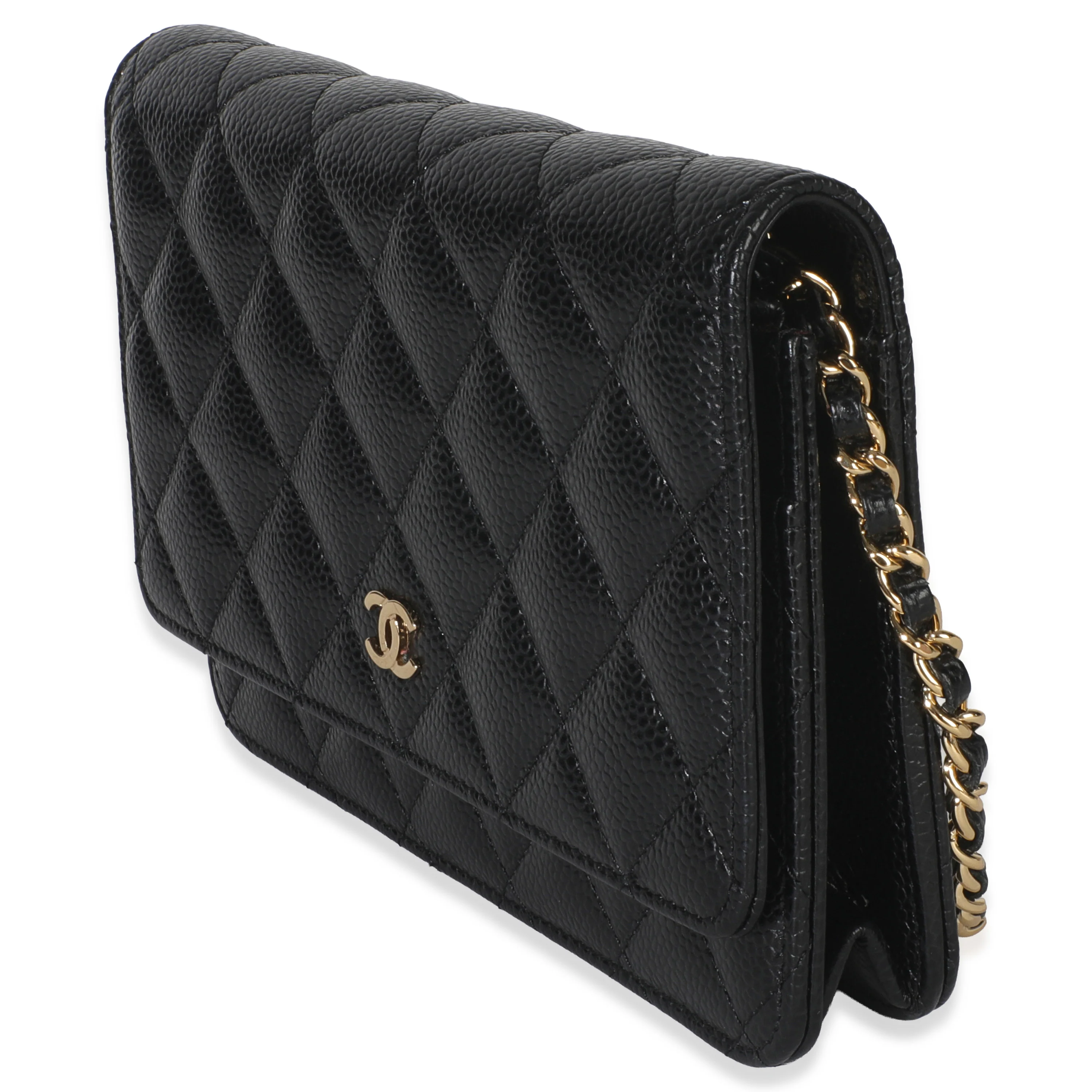 Black Quilted Caviar Classic Wallet On Chain - Image 2