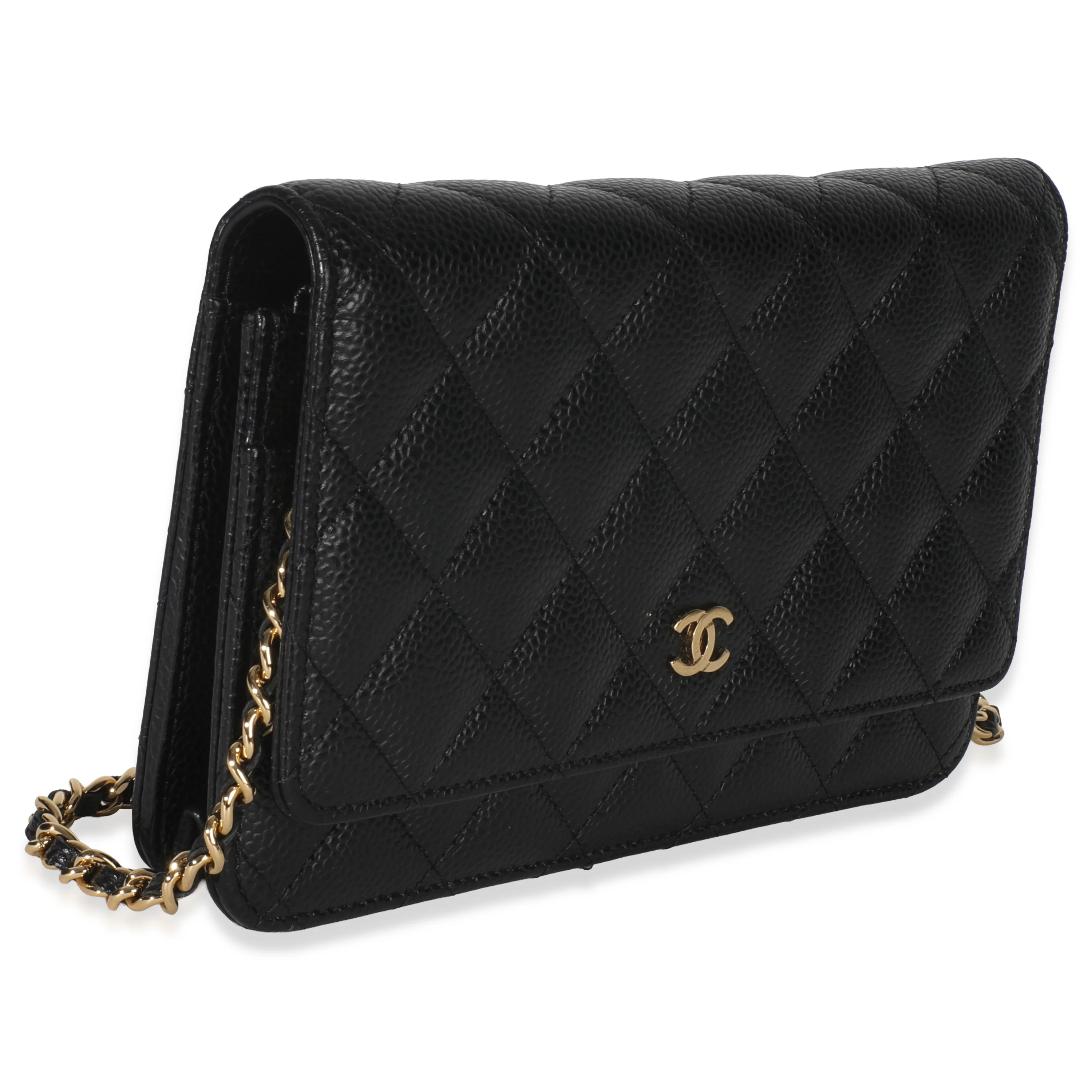 Black Quilted Caviar Classic Wallet On Chain - Image 3