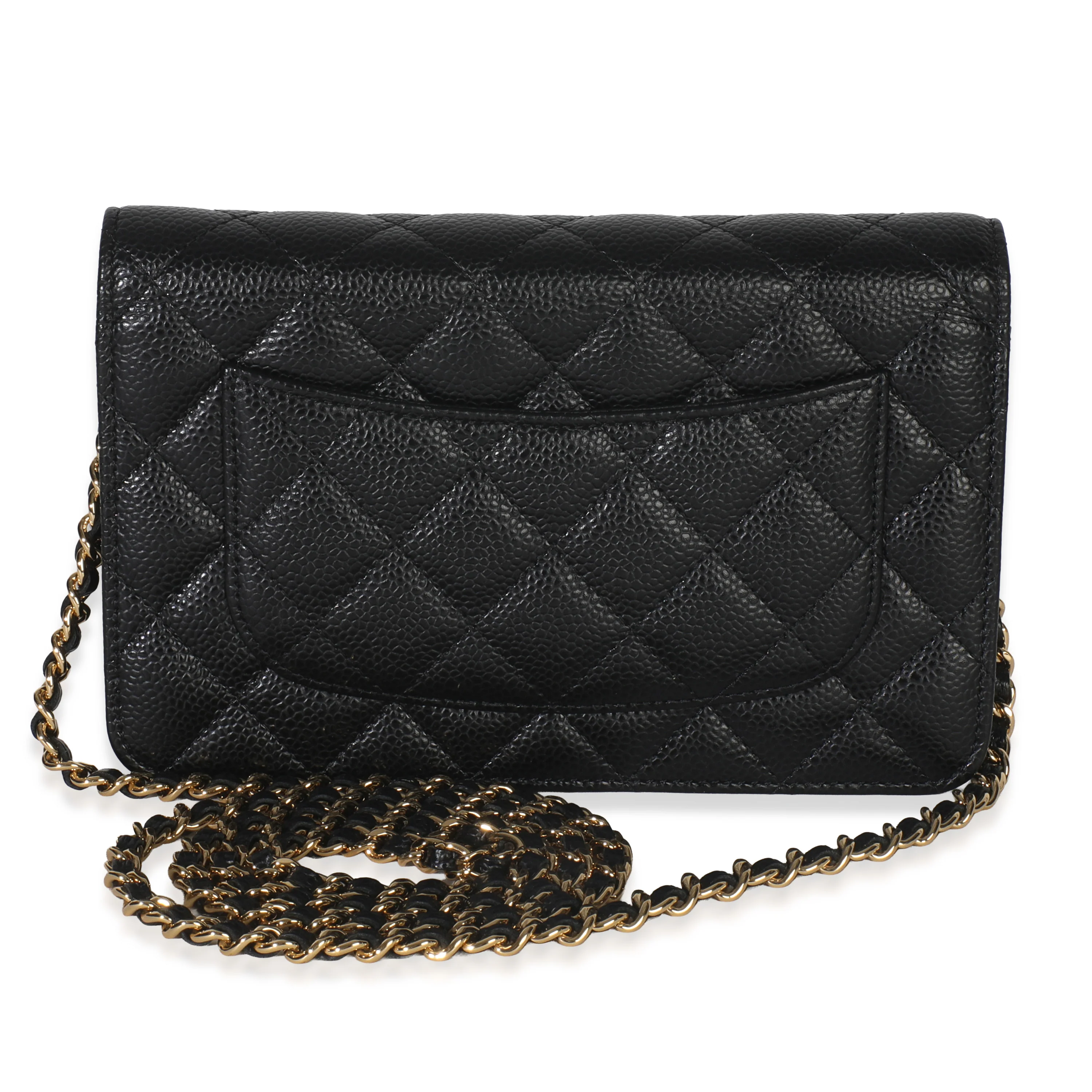 Black Quilted Caviar Classic Wallet On Chain - Image 4