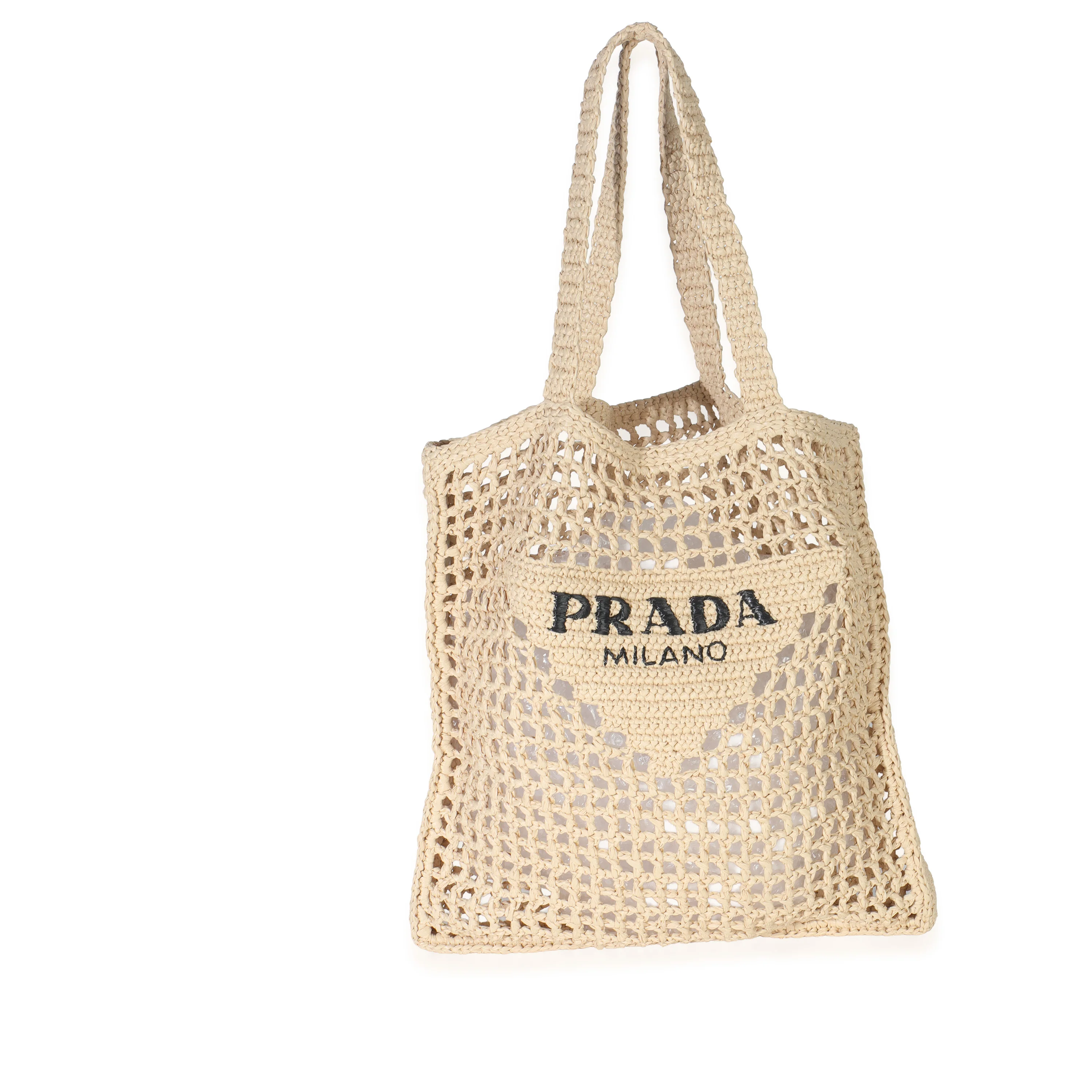 Natural Raffia Effect Logo Crochet Tote - Image 2