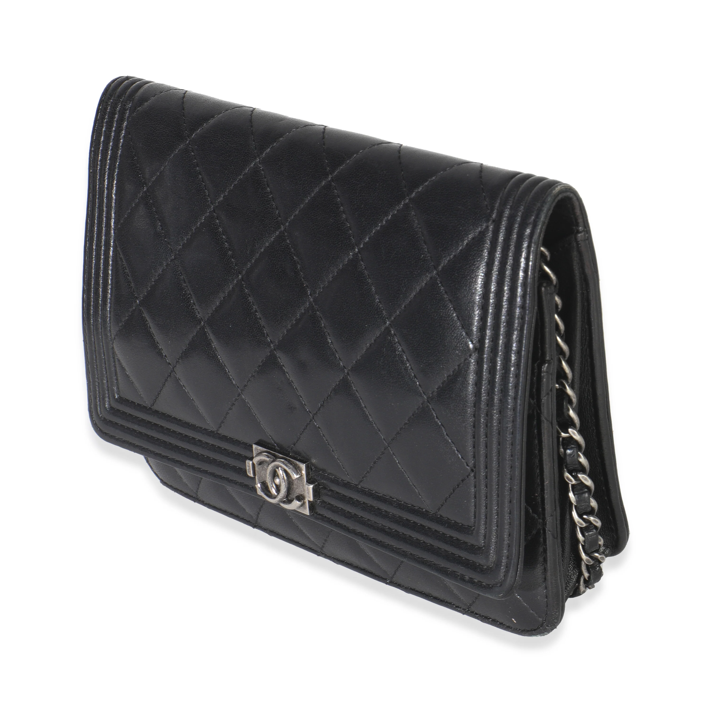 Black Quilted Lambskin Boy Wallet On Chain - Image 2