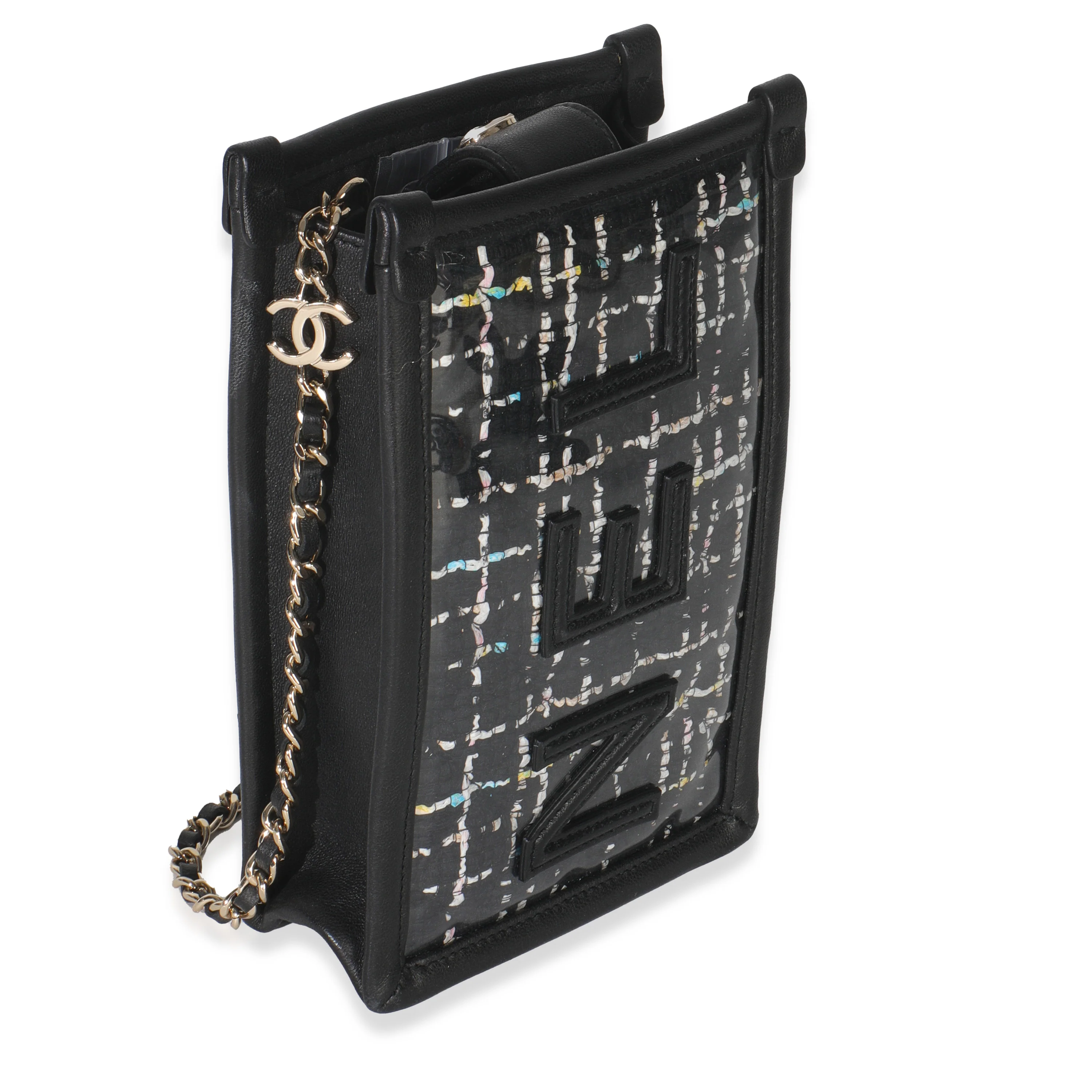 Black Tweed PVC Logo Pouch With Chain - Image 3