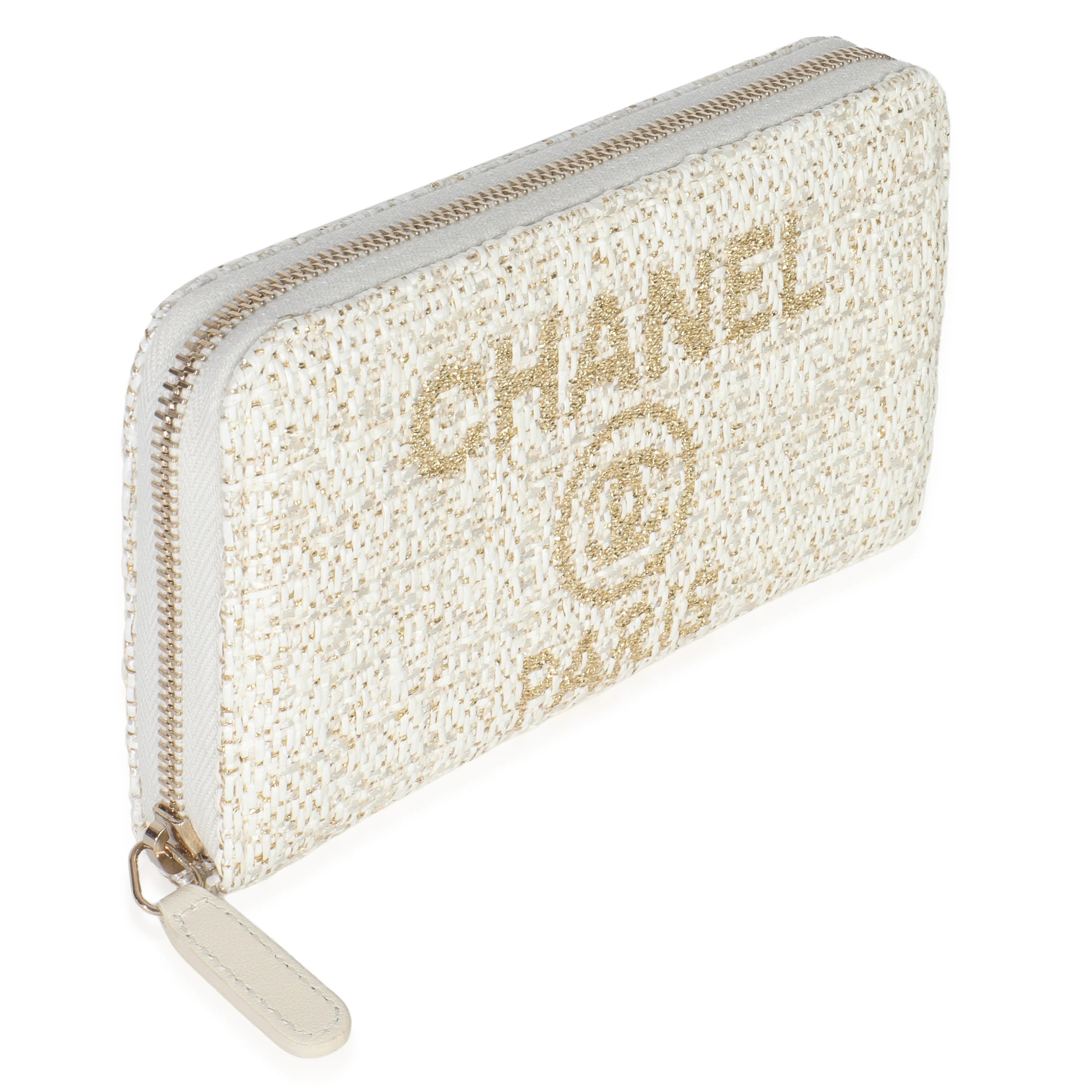 Beige Lurex Canvas Deauville Small Zip Around Wallet - Image 2