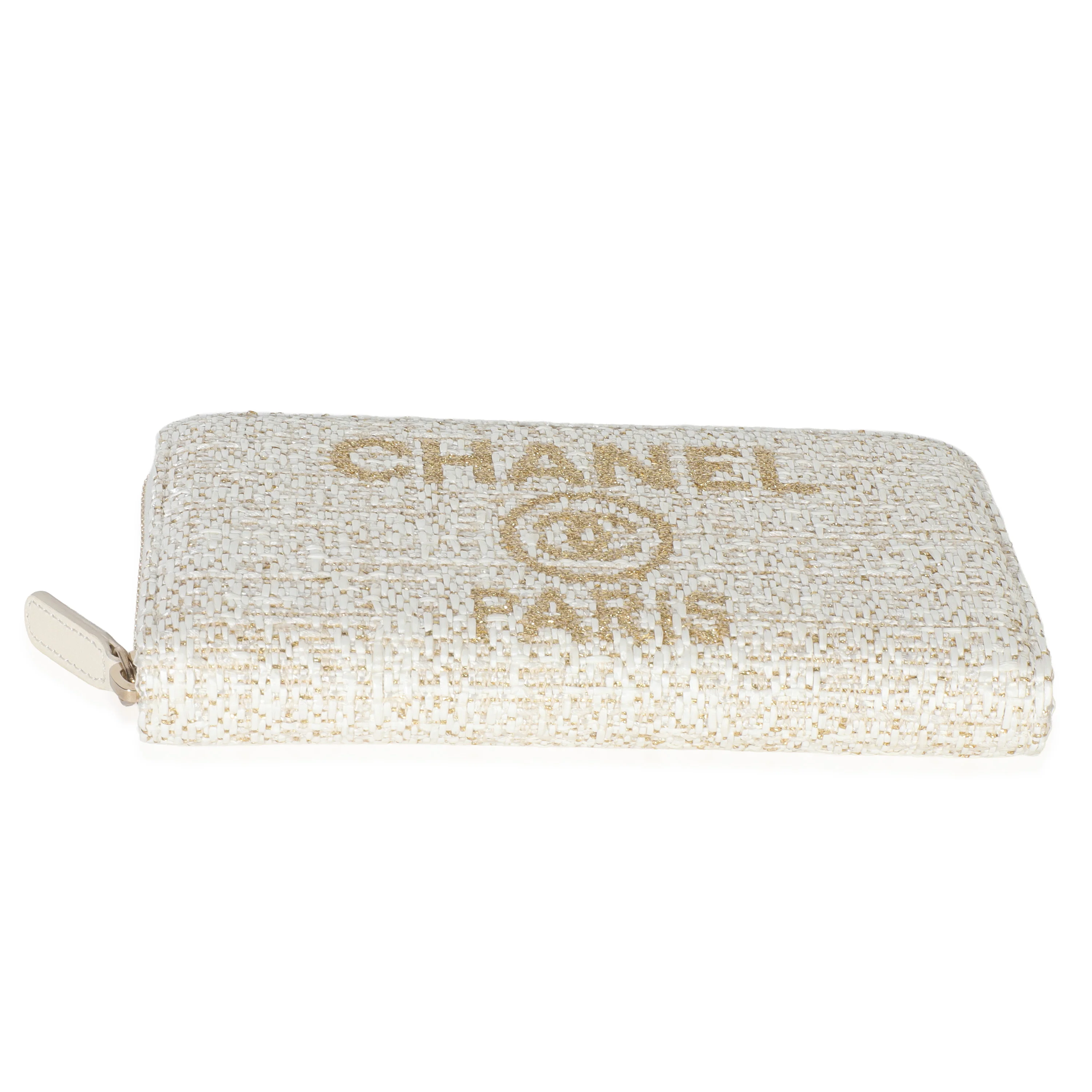 Beige Lurex Canvas Deauville Small Zip Around Wallet - Image 4