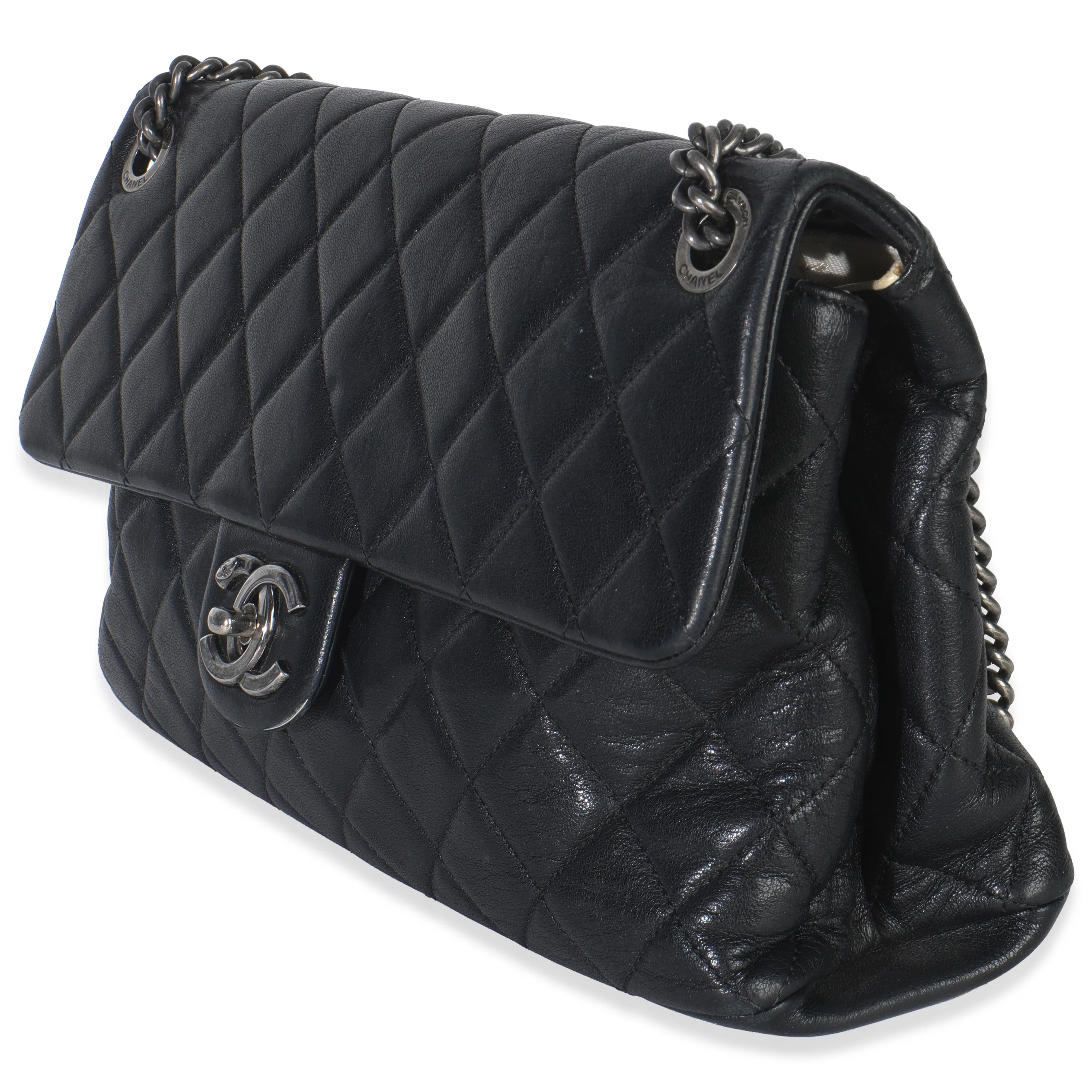 Black Quilted Calfskin Medium Burgundy Rocks Flap Bag - Image 2