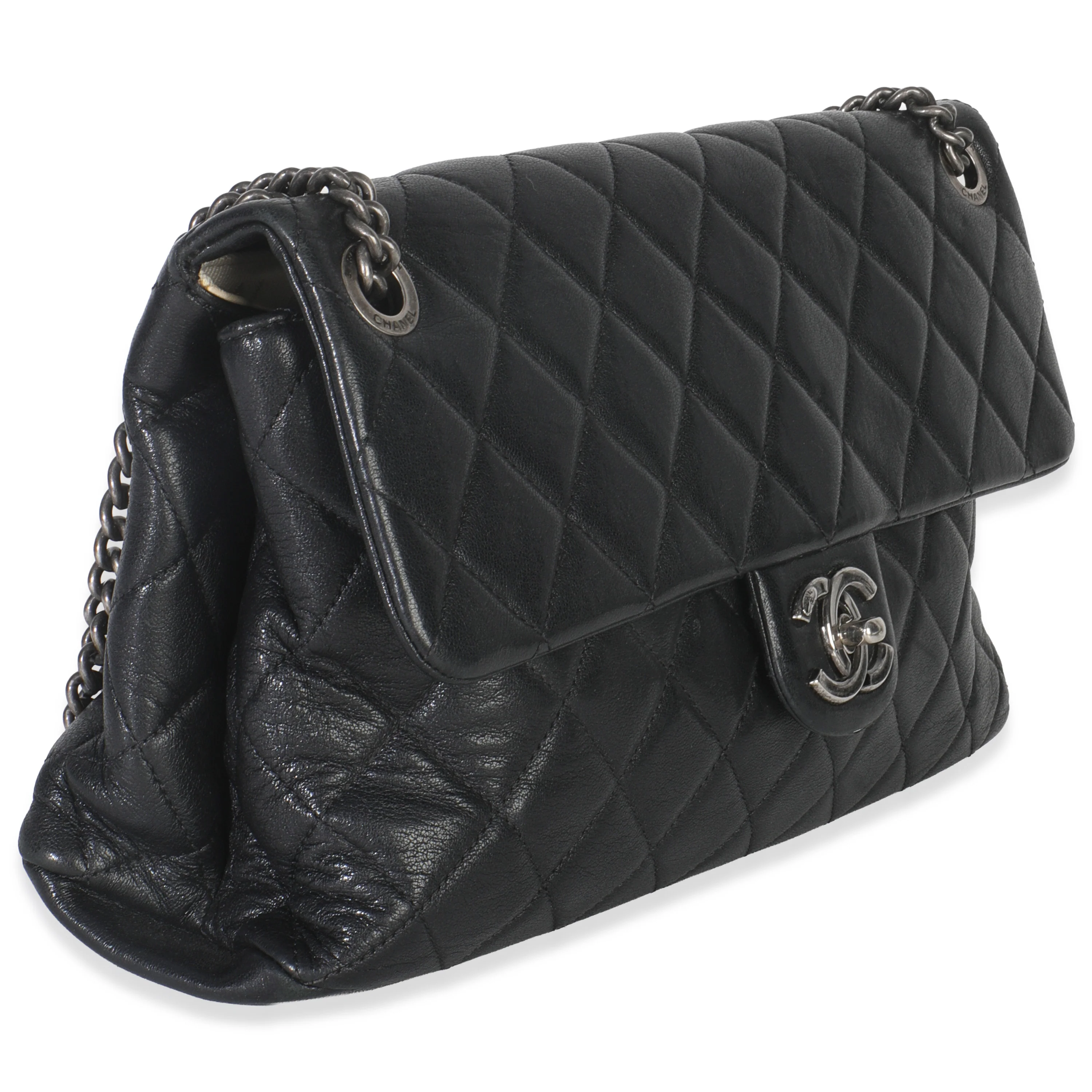 Black Quilted Calfskin Medium Burgundy Rocks Flap Bag - Image 3