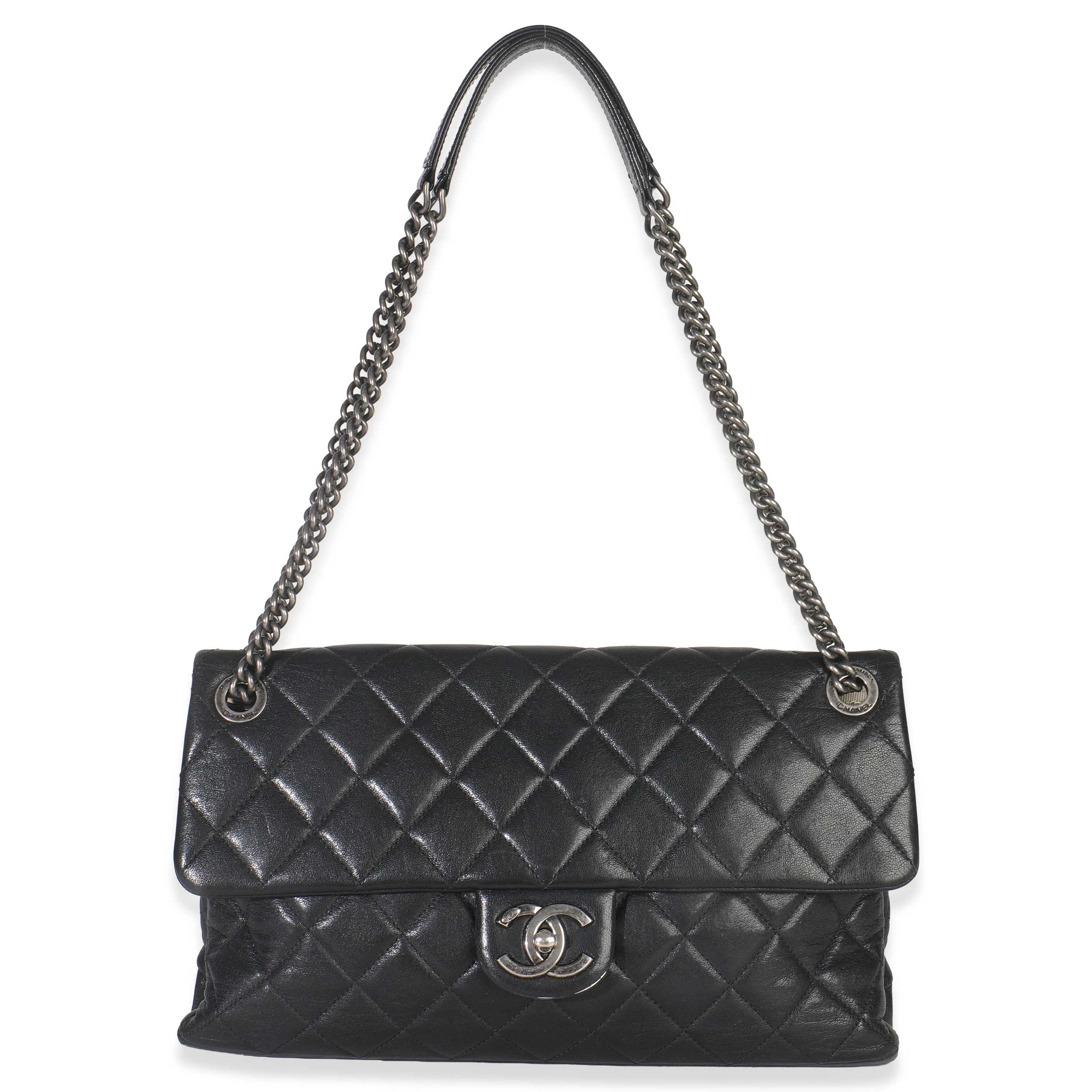 Black Quilted Calfskin Medium Burgundy Rocks Flap Bag - Image 8