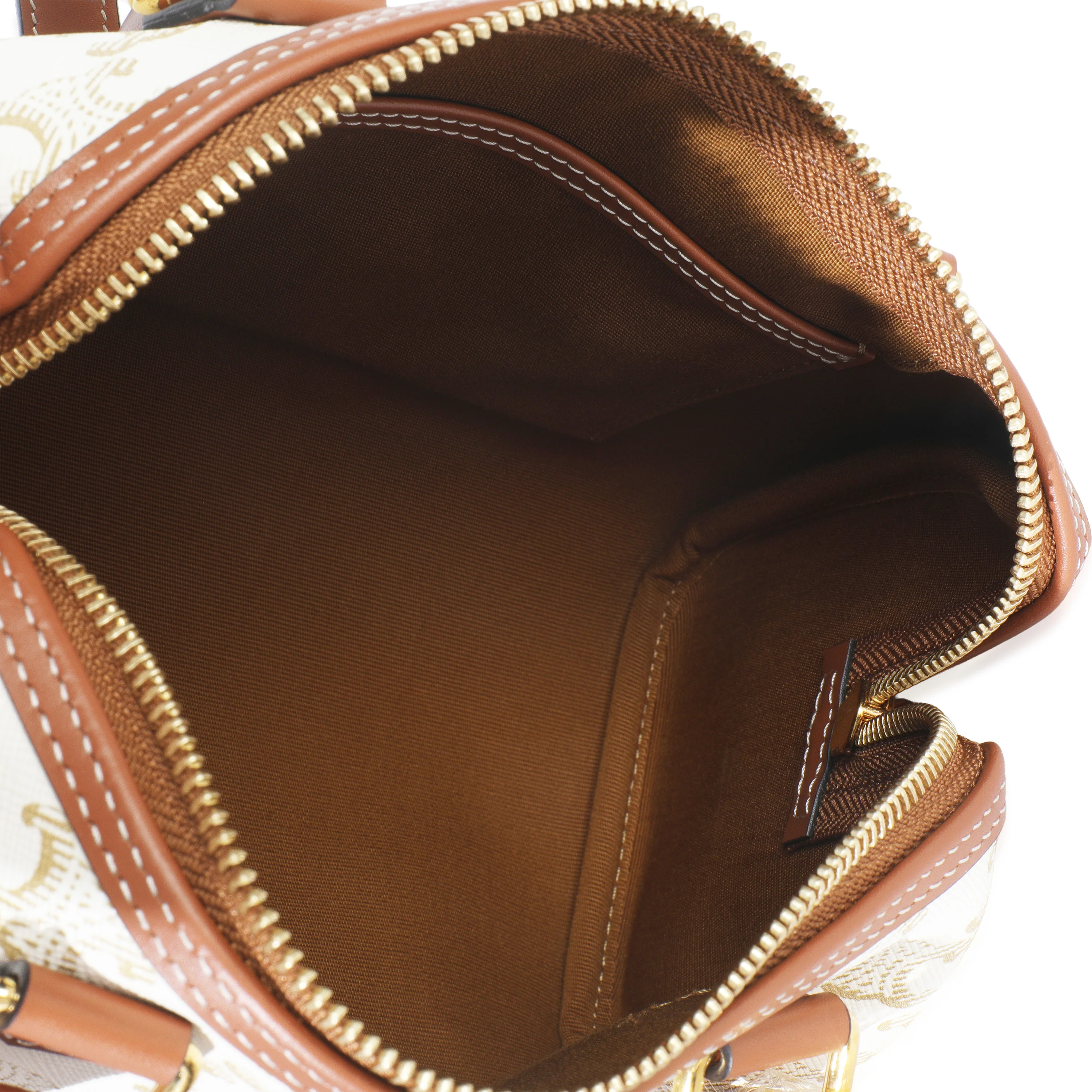 Tan Calfskin White Triomphe Canvas Small Boston Bag - Image 9