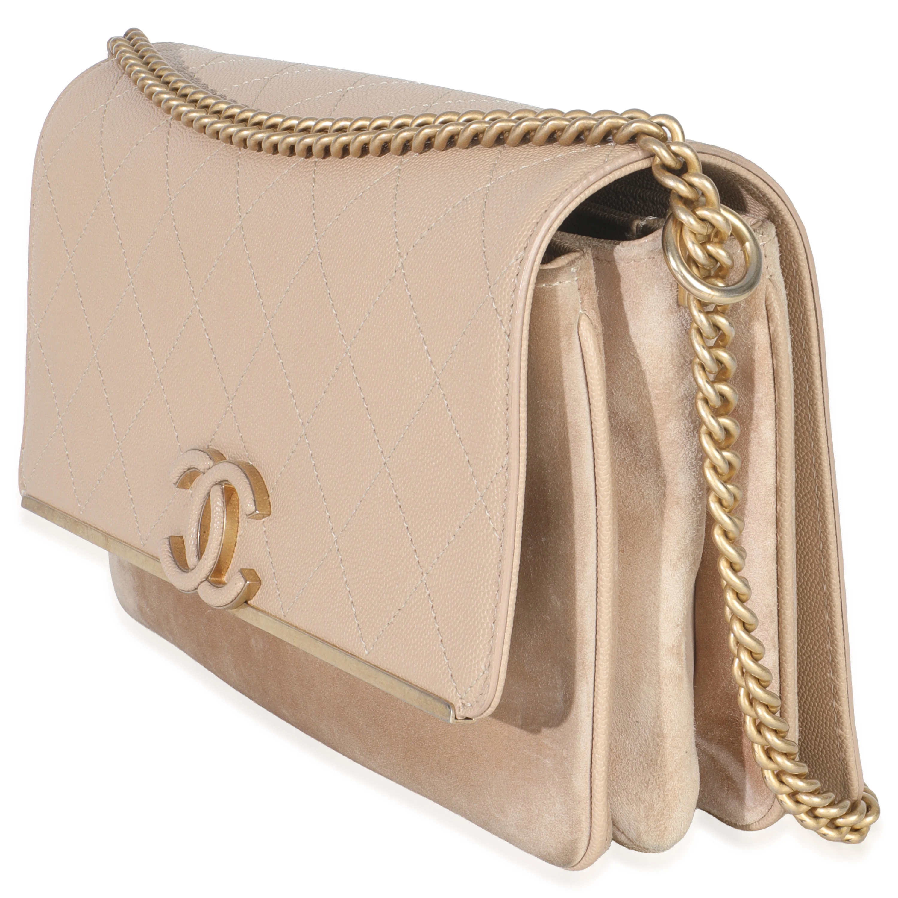 Beige Quilted Caviar Suede Lady Coco Chain Flap Bag - Image 2