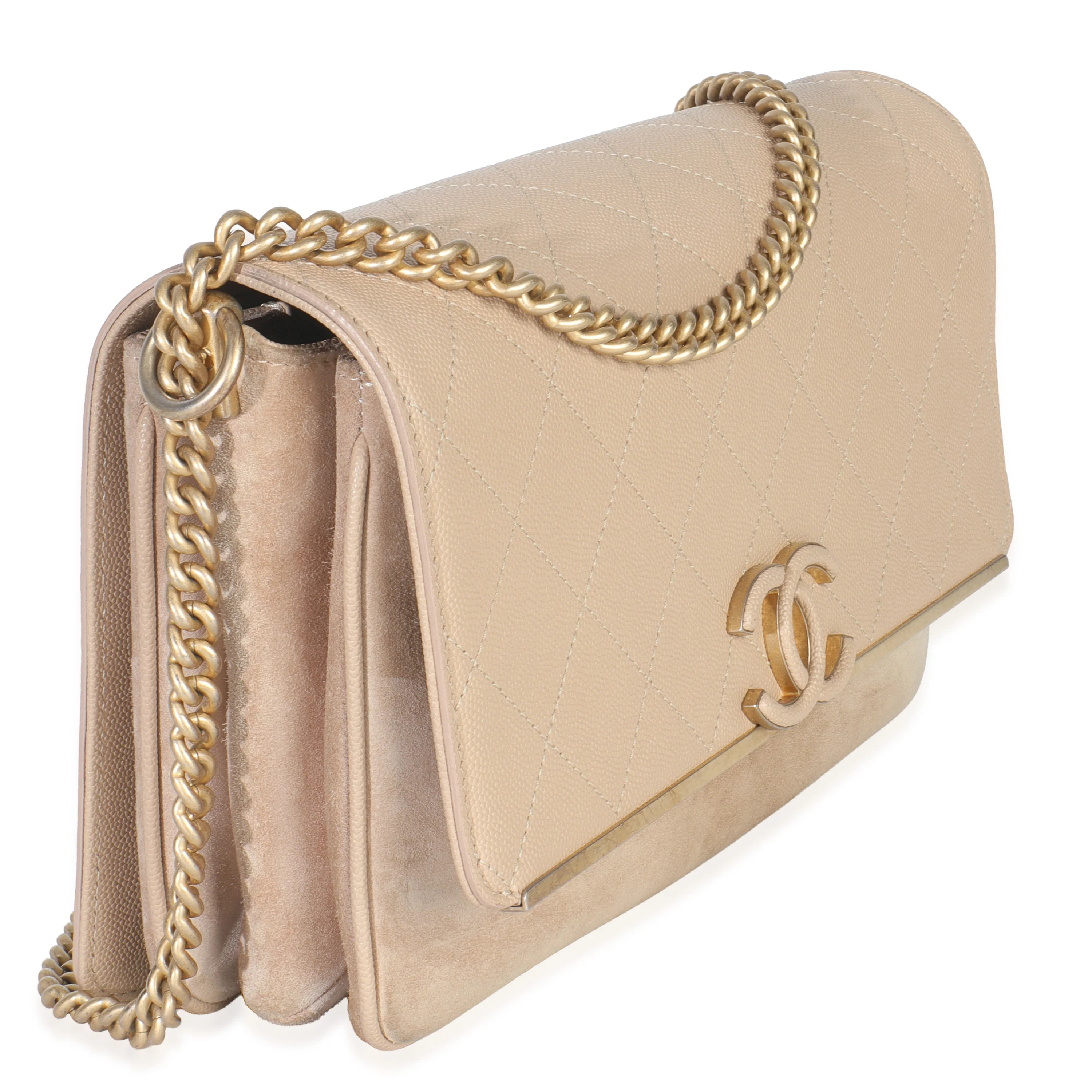 Beige Quilted Caviar Suede Lady Coco Chain Flap Bag - Image 3