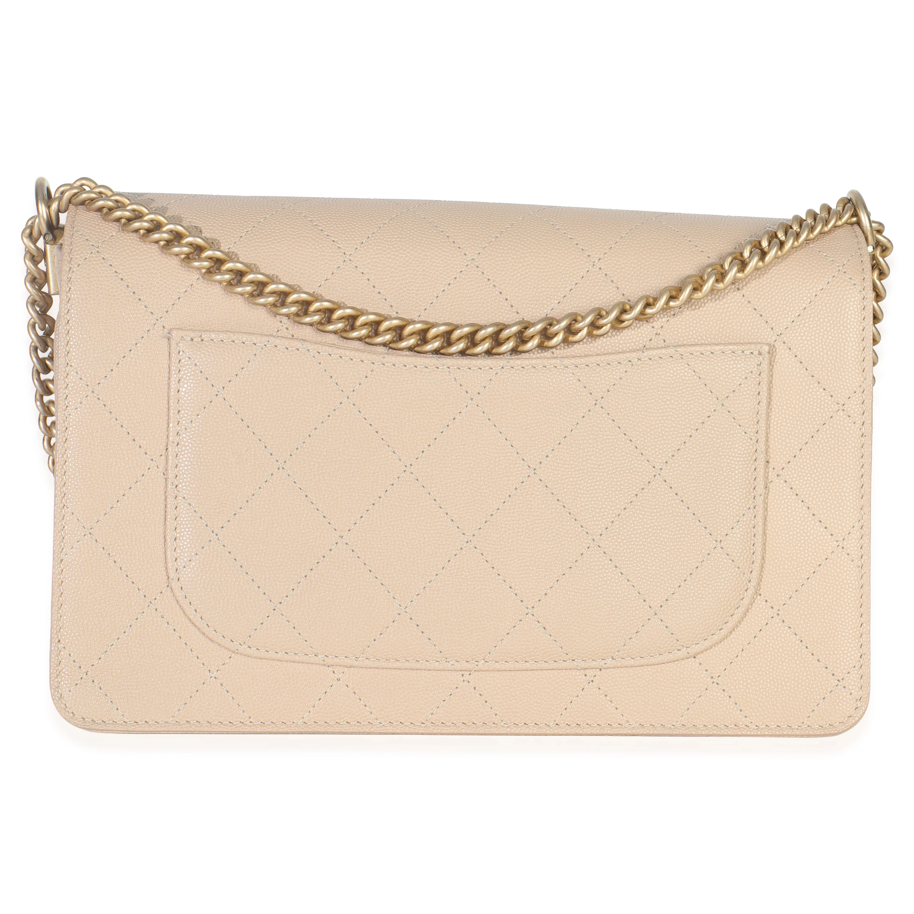 Beige Quilted Caviar Suede Lady Coco Chain Flap Bag - Image 4