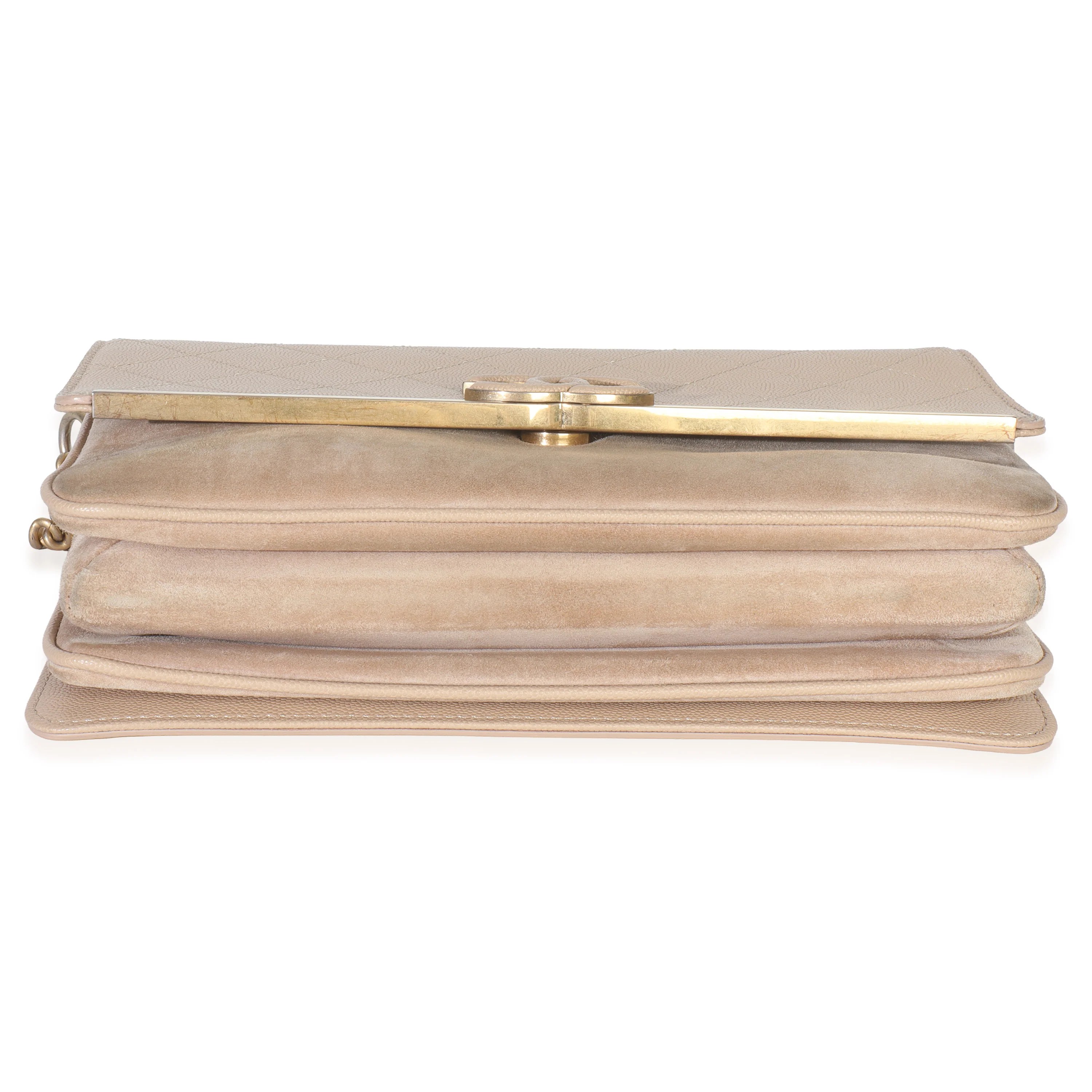Beige Quilted Caviar Suede Lady Coco Chain Flap Bag - Image 5