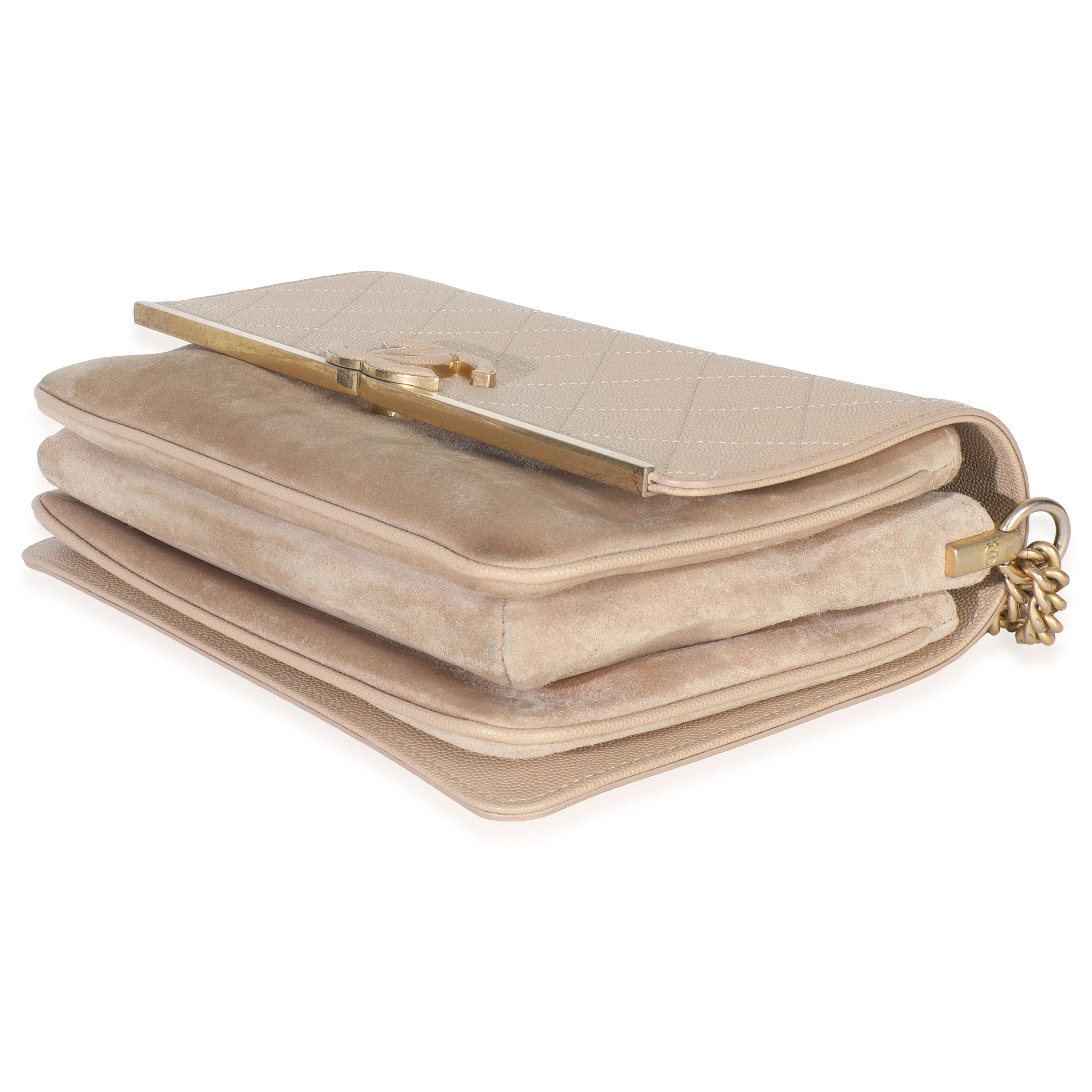 Beige Quilted Caviar Suede Lady Coco Chain Flap Bag - Image 7