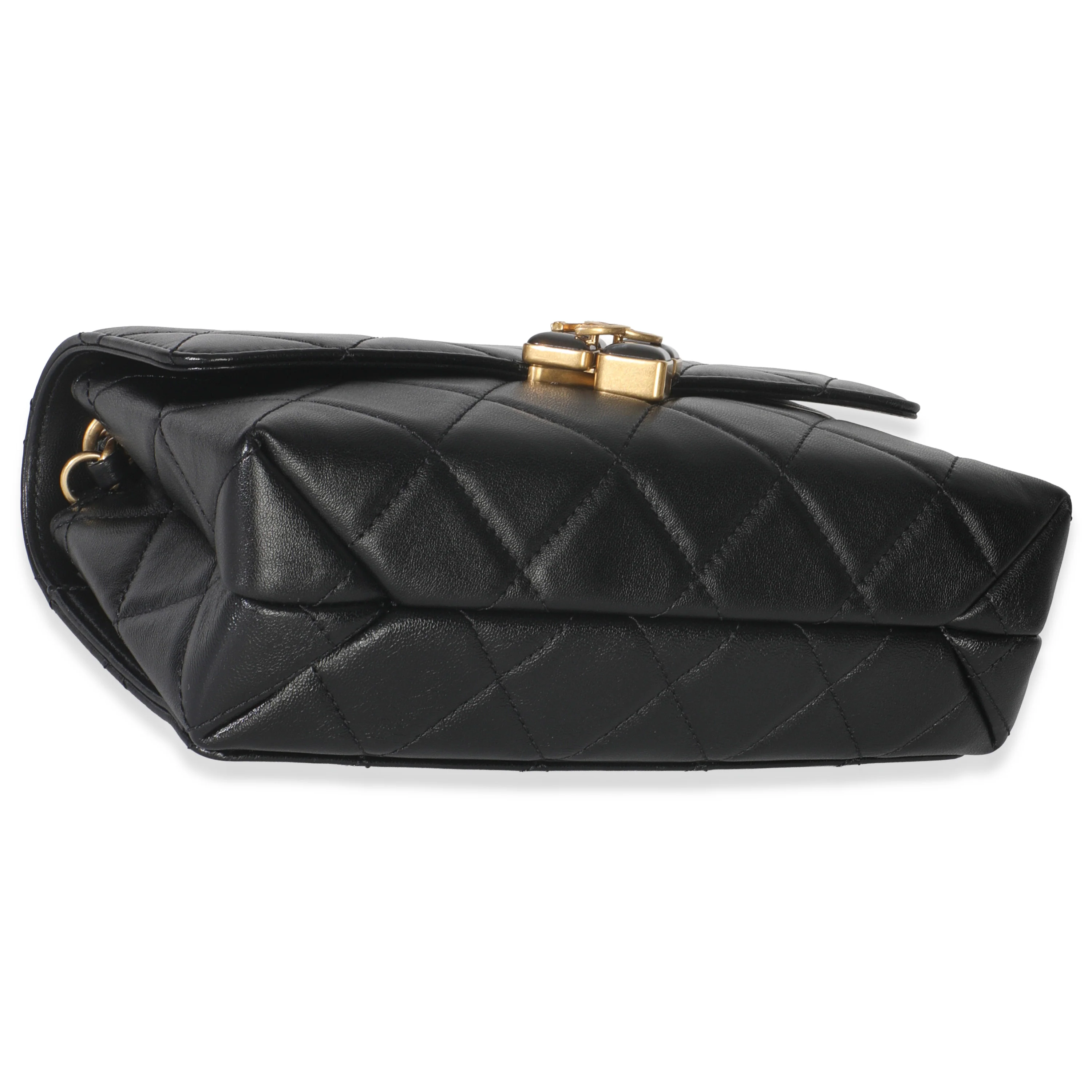 Black Quilted Lambskin Small Diamond Lock Flap Bag - Image 6