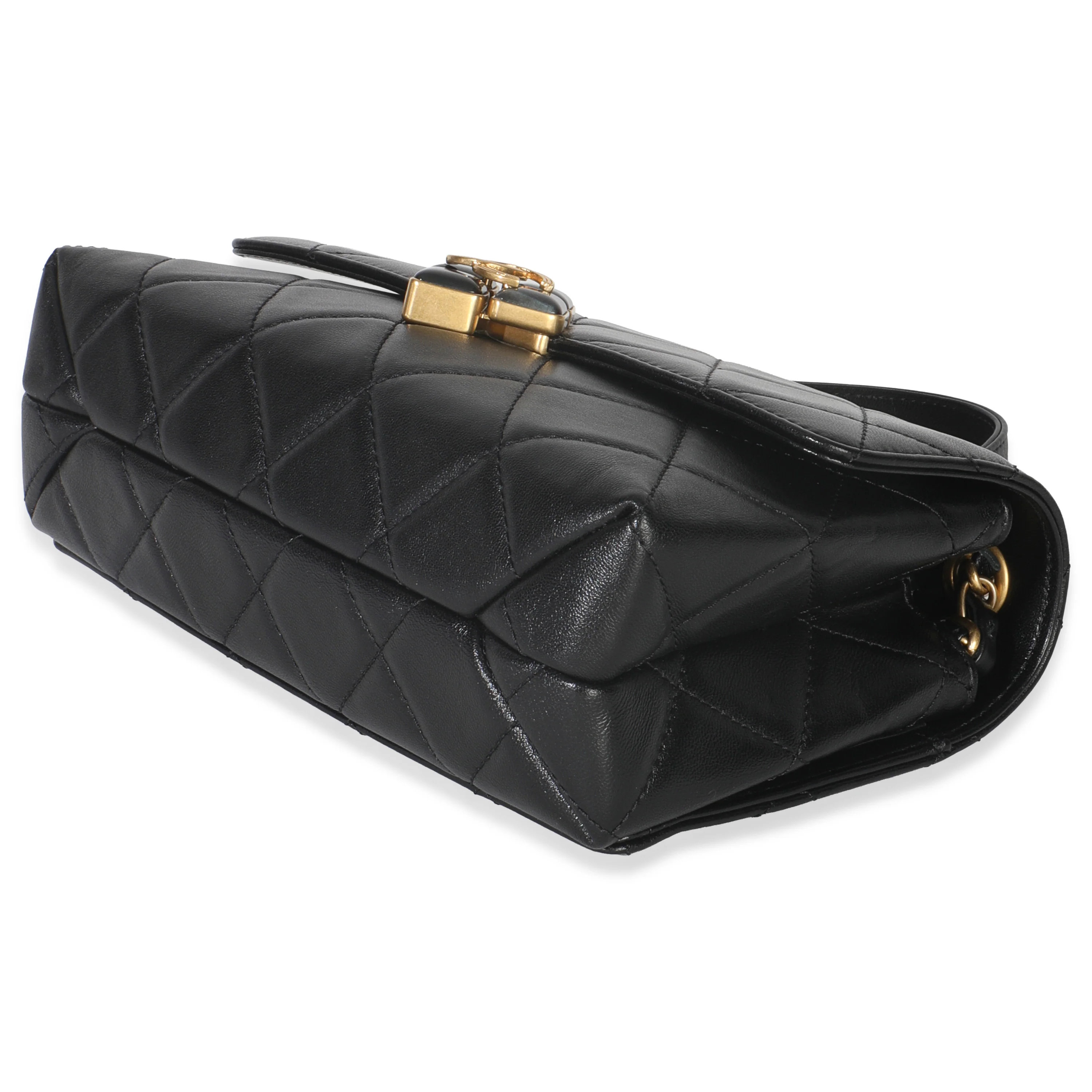 Black Quilted Lambskin Small Diamond Lock Flap Bag - Image 7