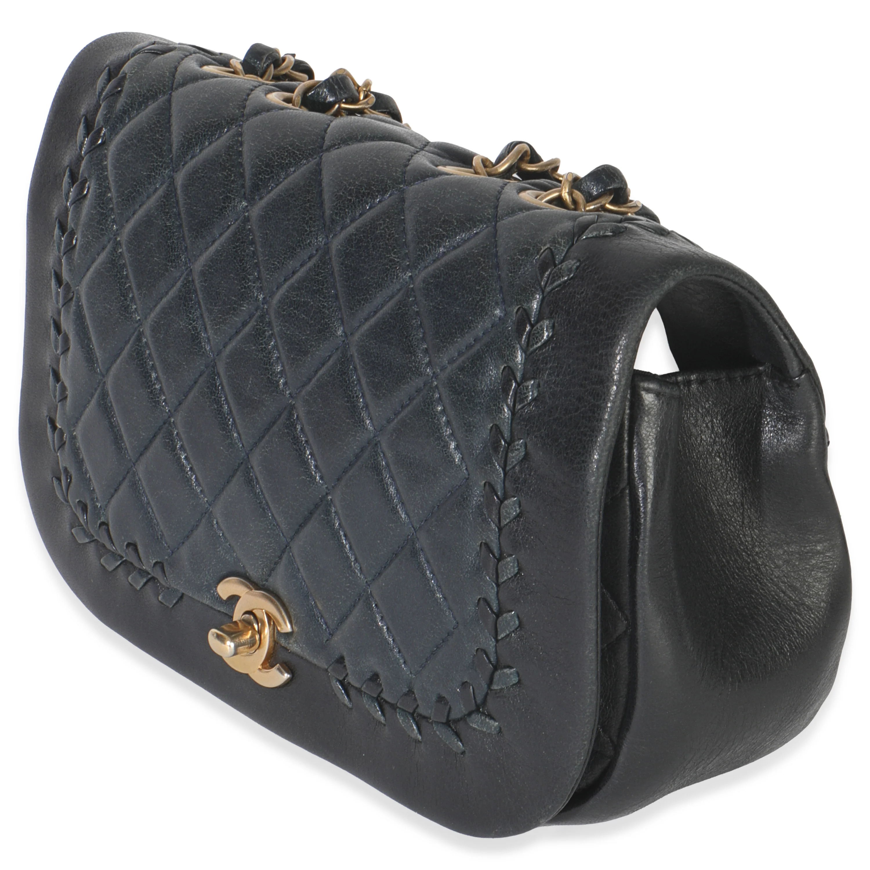 Black Quilted Lambskin CC Braided Saddle Flap Bag - Image 2