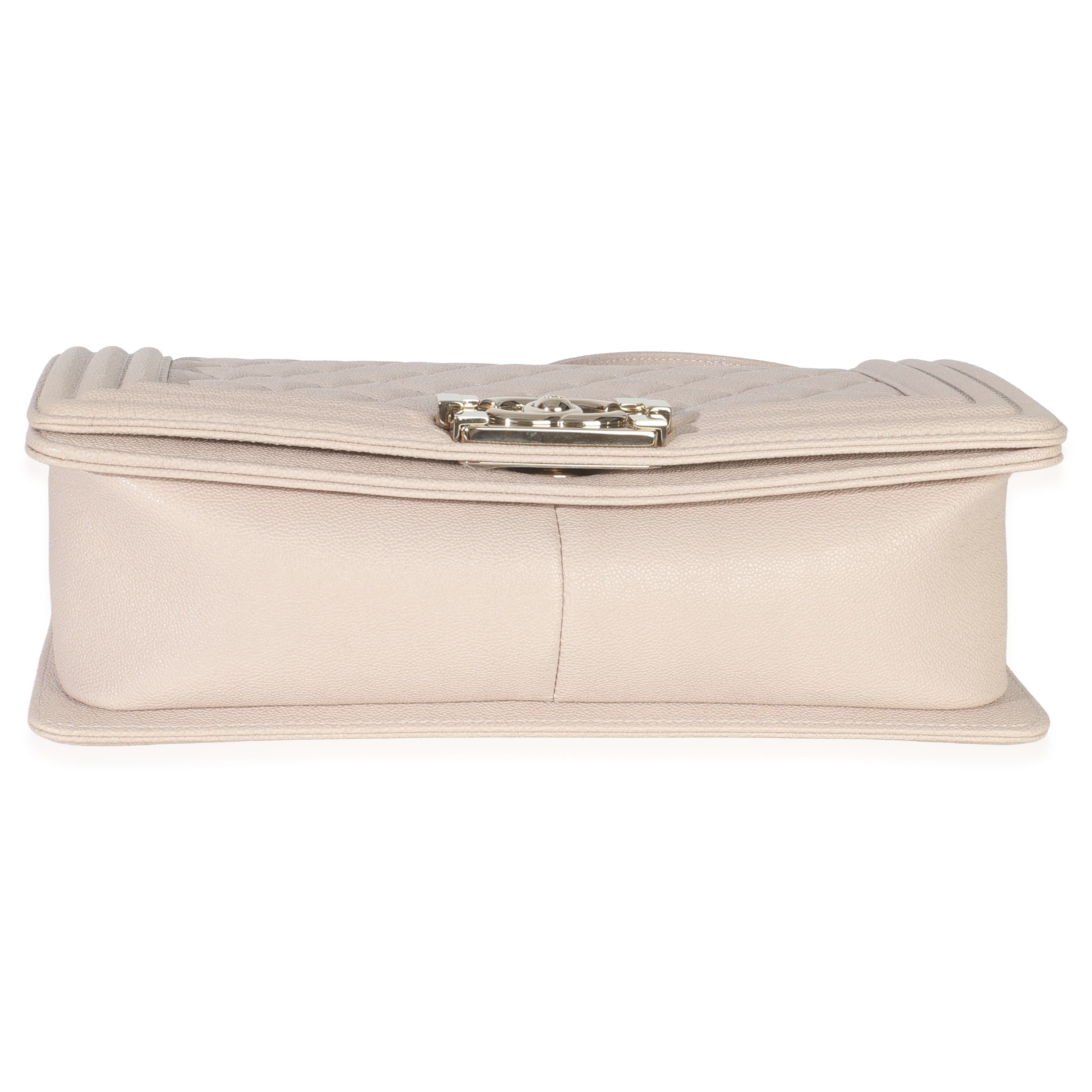 Beige Quilted Caviar Medium Boy Handbag - Image 5