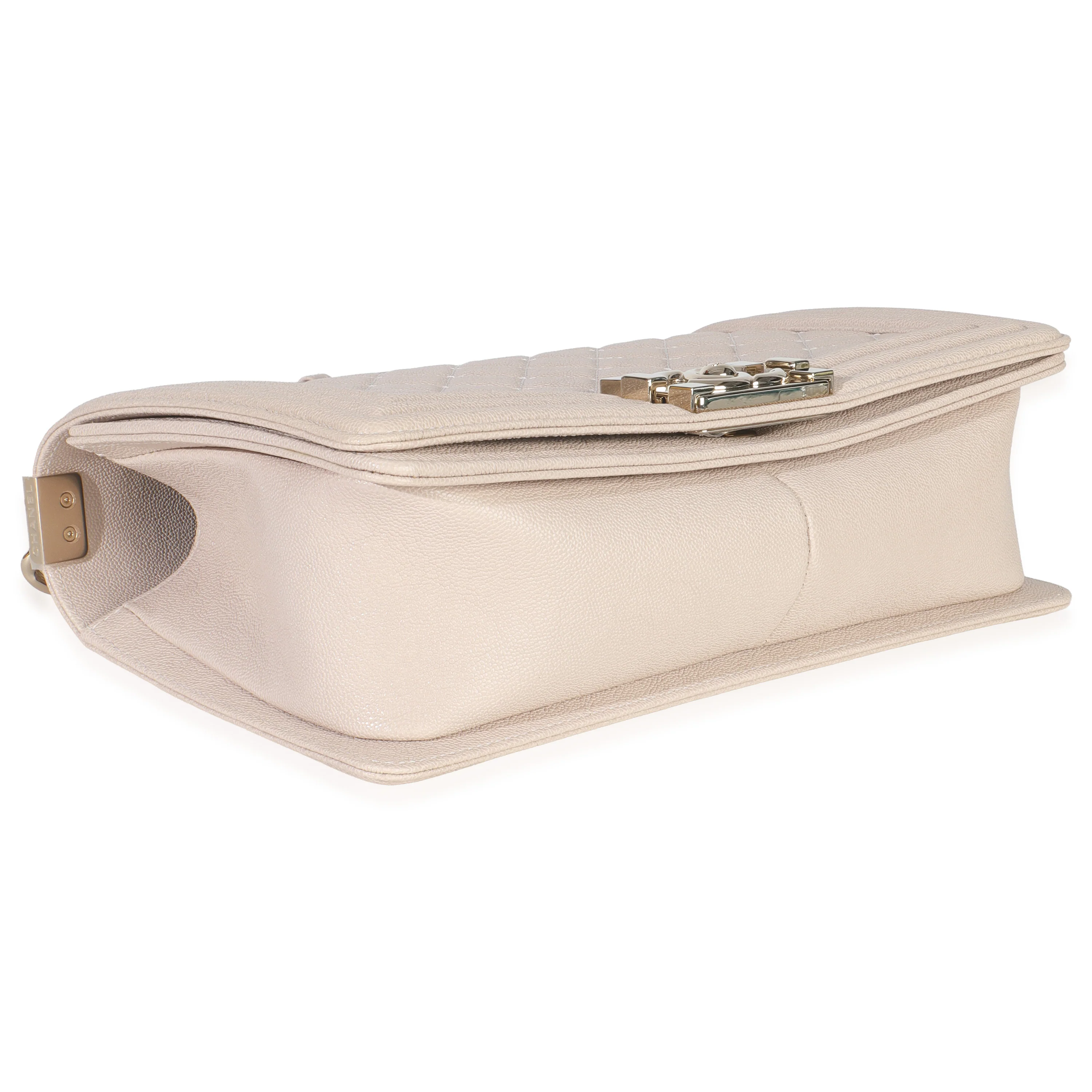 Beige Quilted Caviar Medium Boy Handbag - Image 6