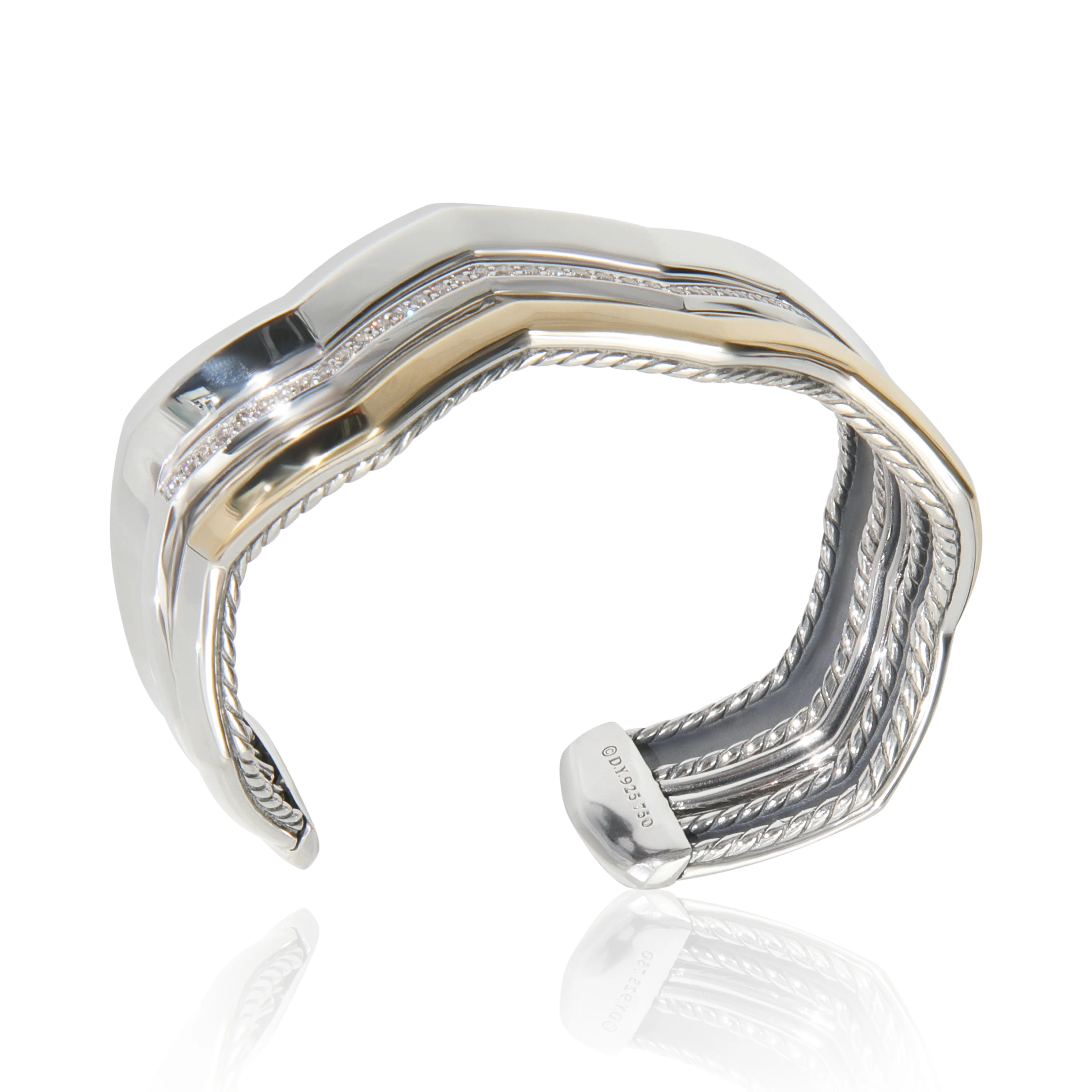 Yellow Gold & Sterling Silver Diamond Zigzag Stax 3 Row Cuff Bracel - Image 4