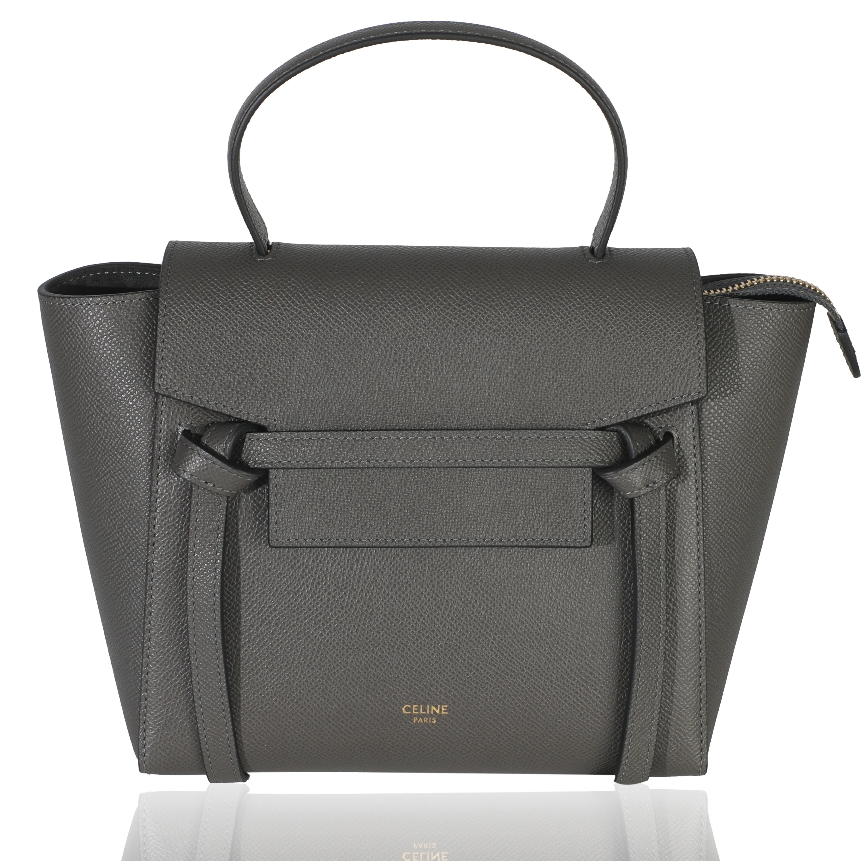 Grey Grained Calfskin Nano Belt Bag