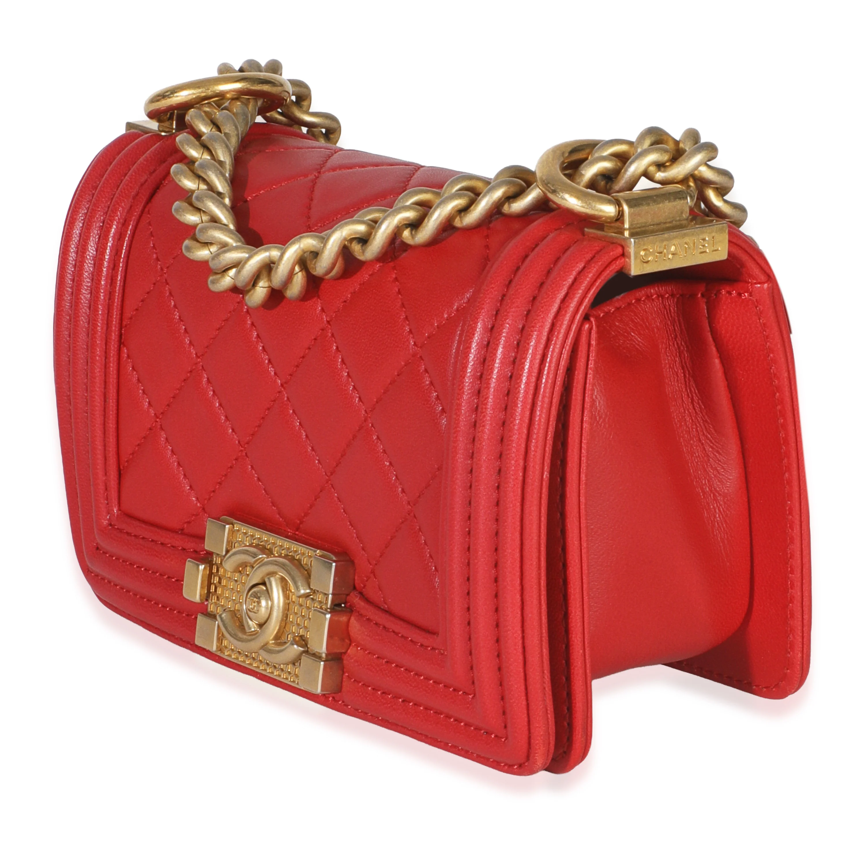 Red Quilted Lambskin Mini Boy Bag - Image 2