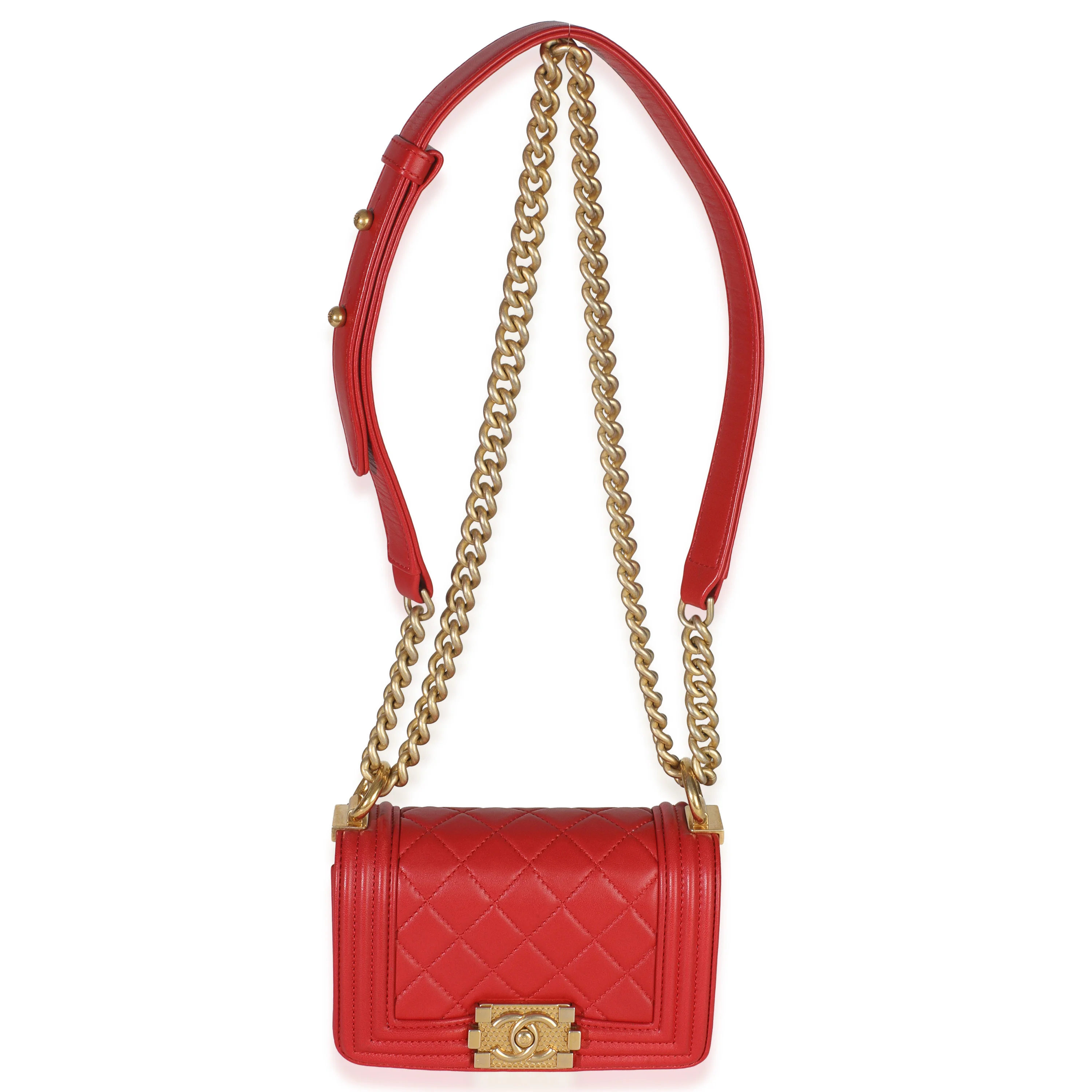 Red Quilted Lambskin Mini Boy Bag - Image 8