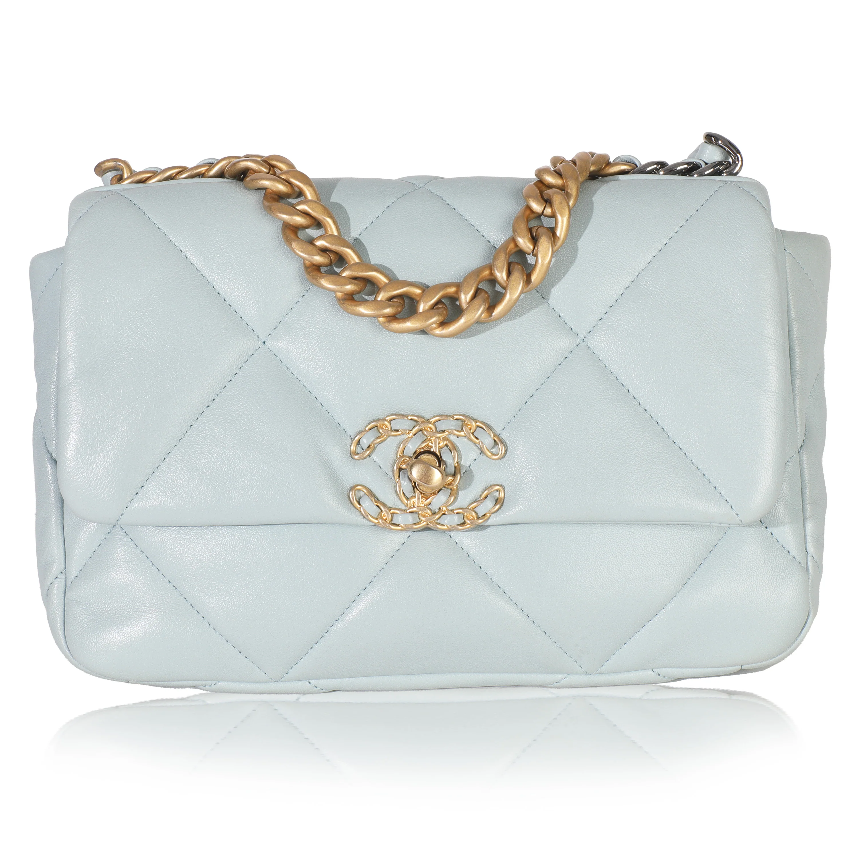 Light Blue Quilted Lambskin Medium Chanel 19 Flap Bag