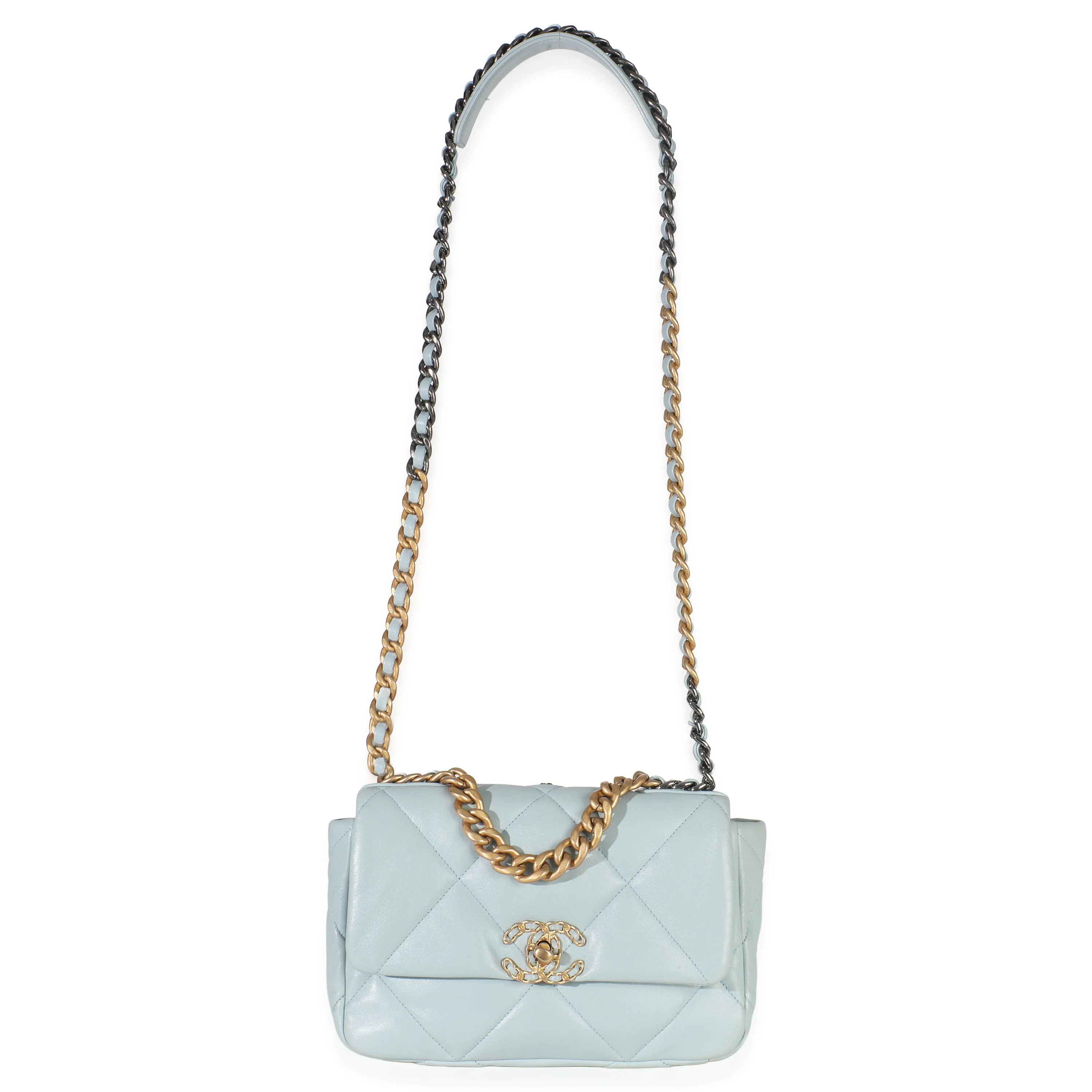 Light Blue Quilted Lambskin Medium Chanel 19 Flap Bag - Image 8