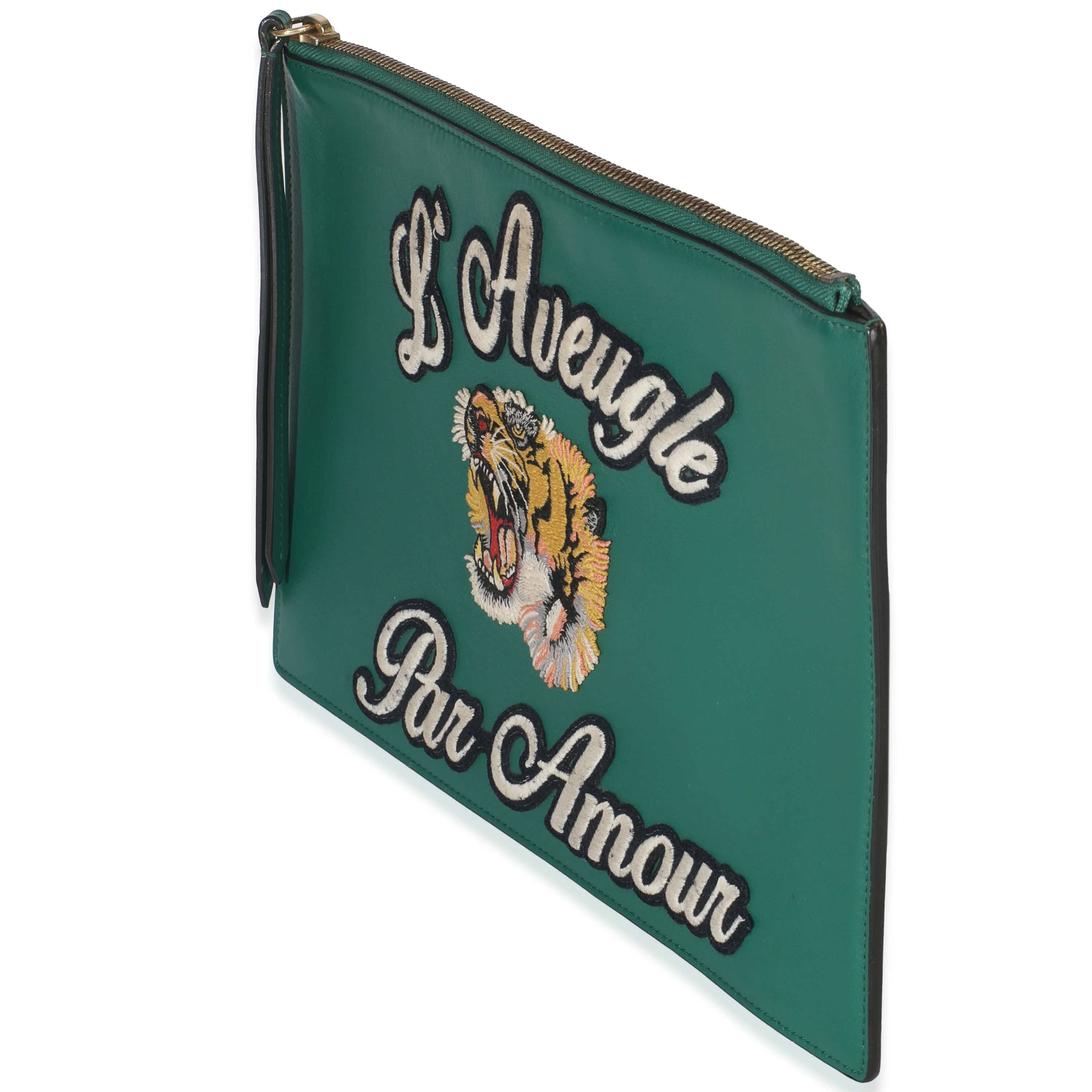 Green Leather Tiger Embroidery Clutch - Image 2