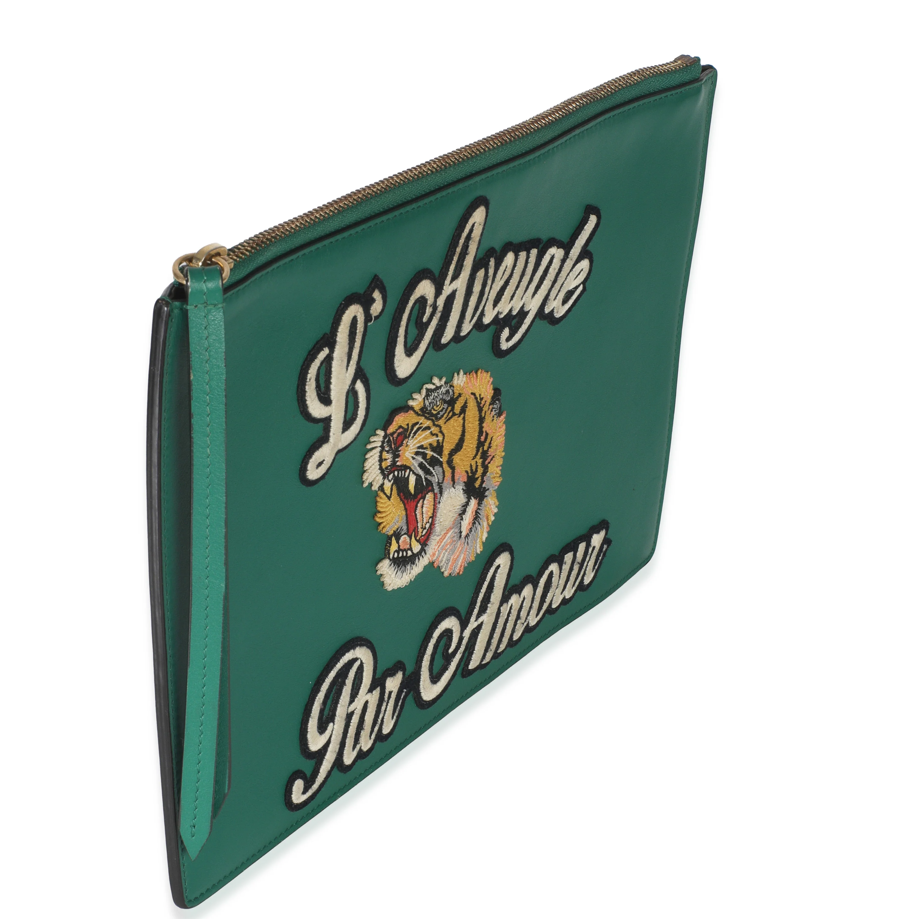 Green Leather Tiger Embroidery Clutch - Image 3