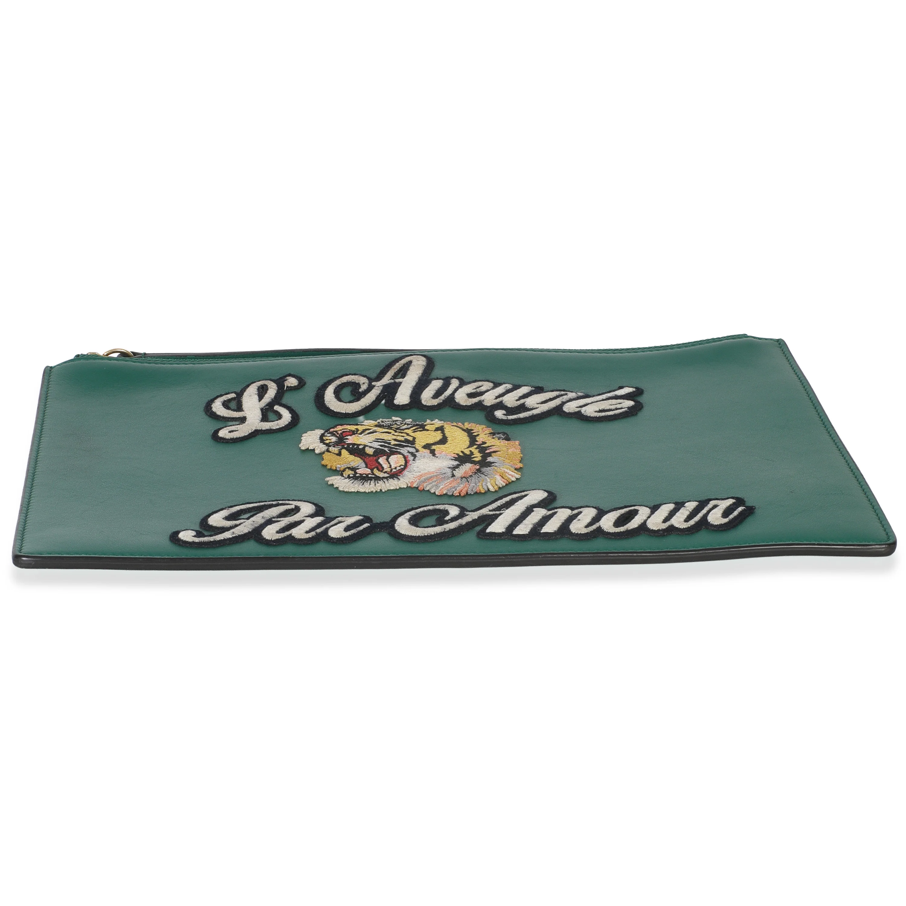 Green Leather Tiger Embroidery Clutch - Image 5