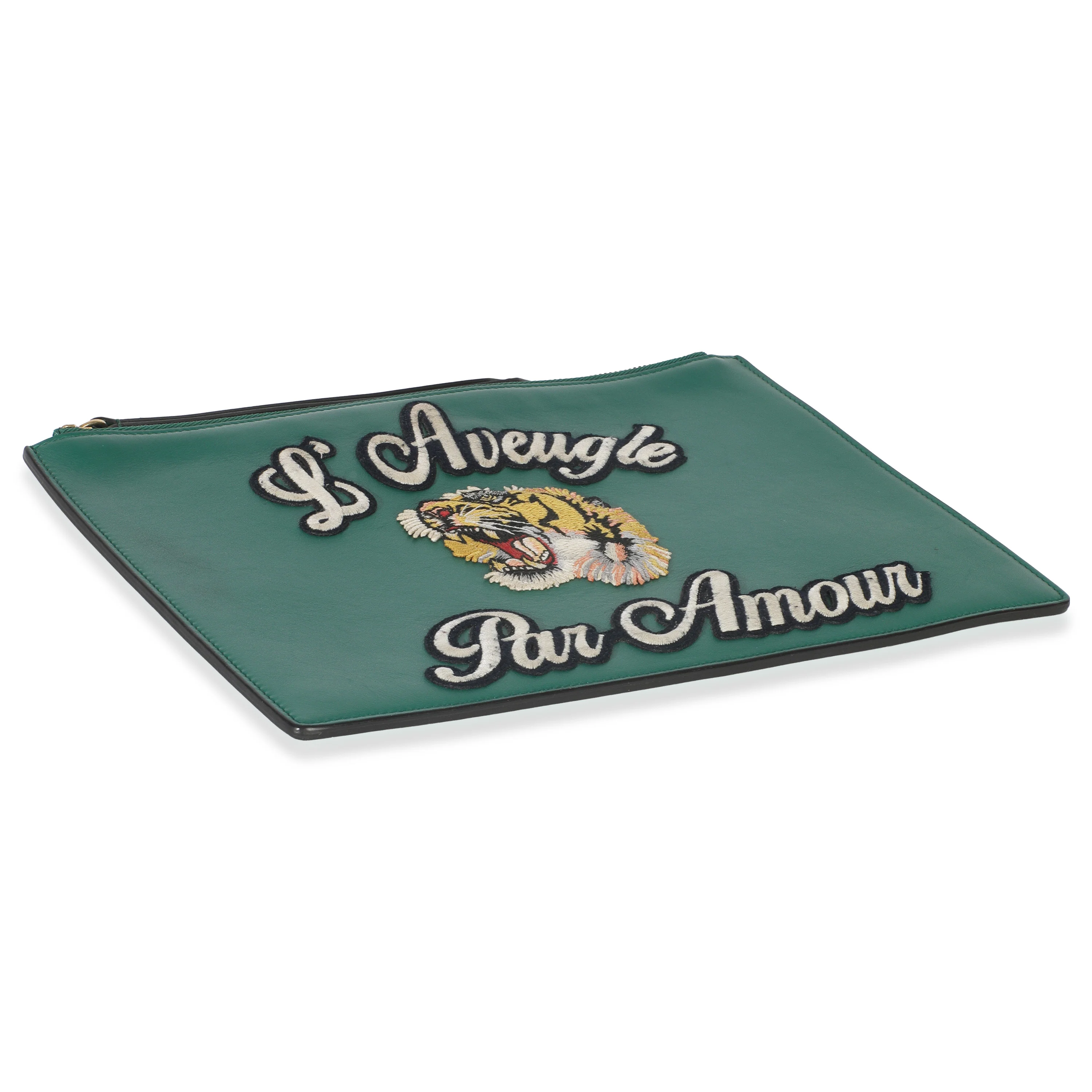 Green Leather Tiger Embroidery Clutch - Image 6