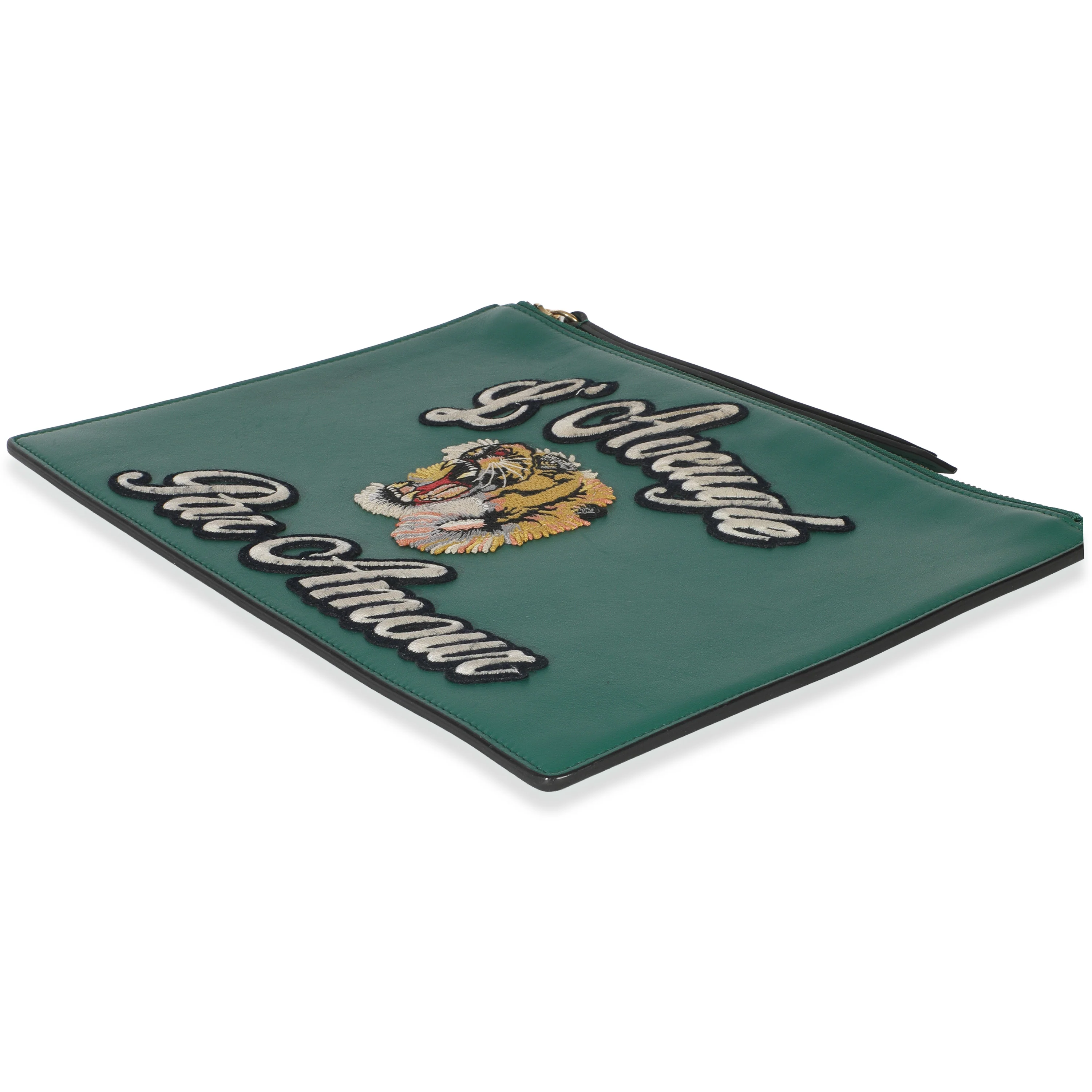 Green Leather Tiger Embroidery Clutch - Image 7