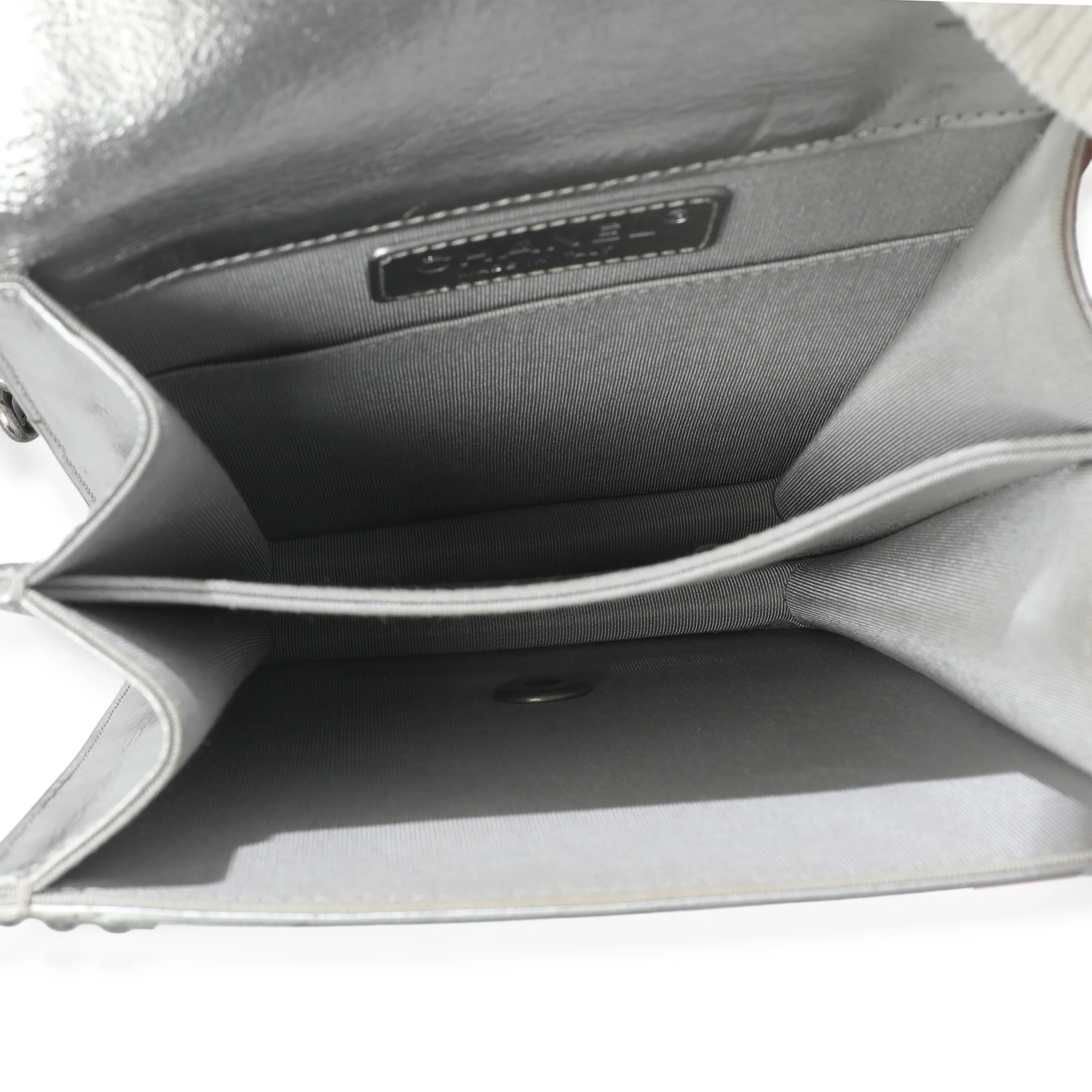 Silver Quilted Crinkled Goatskin North South Boy Bag - Image 10
