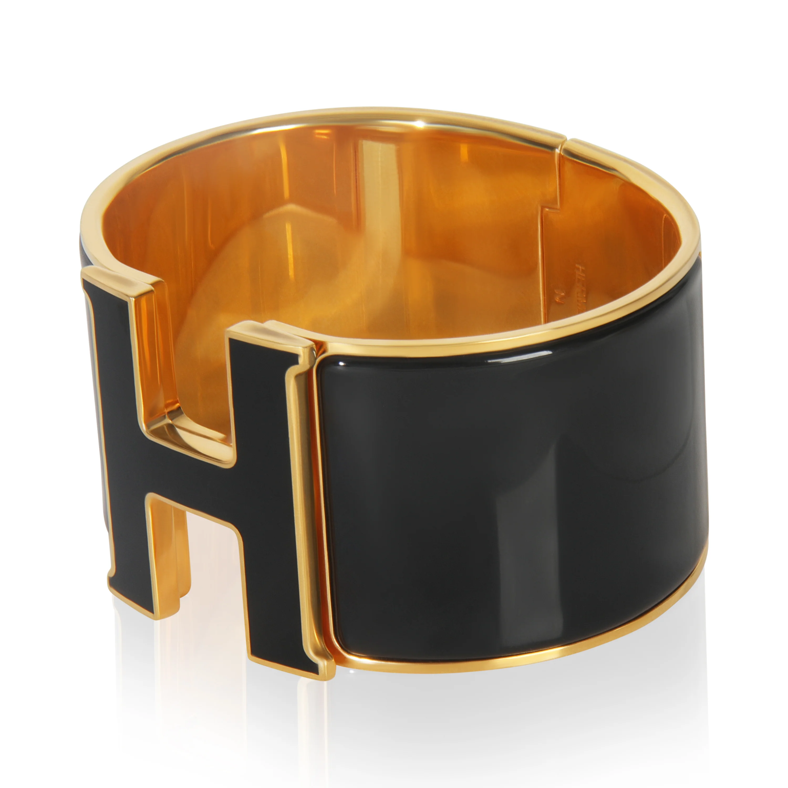 Gold-Plated XL Clic H In Noir Bracelet - Image 2