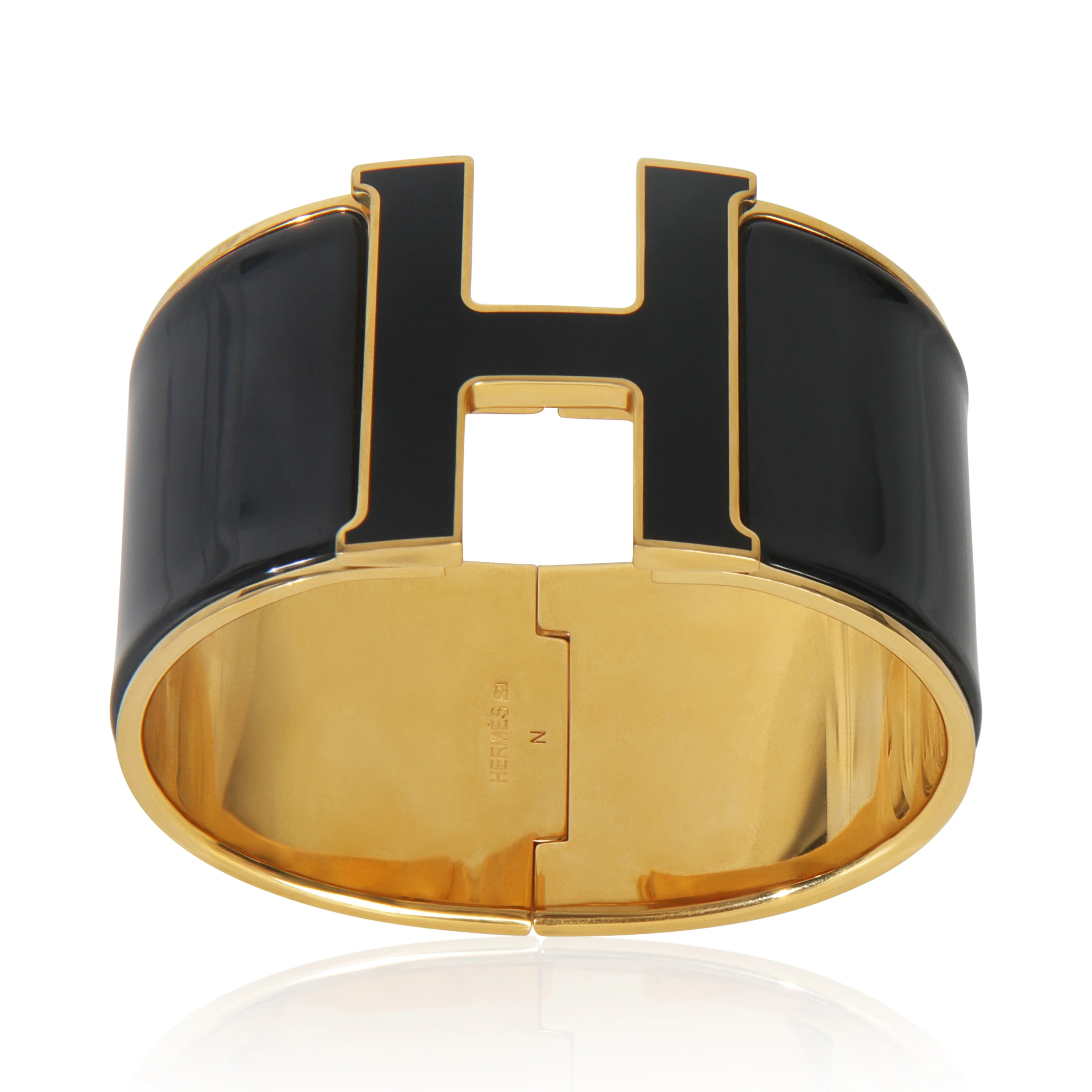 Gold-Plated XL Clic H In Noir Bracelet - Image 4