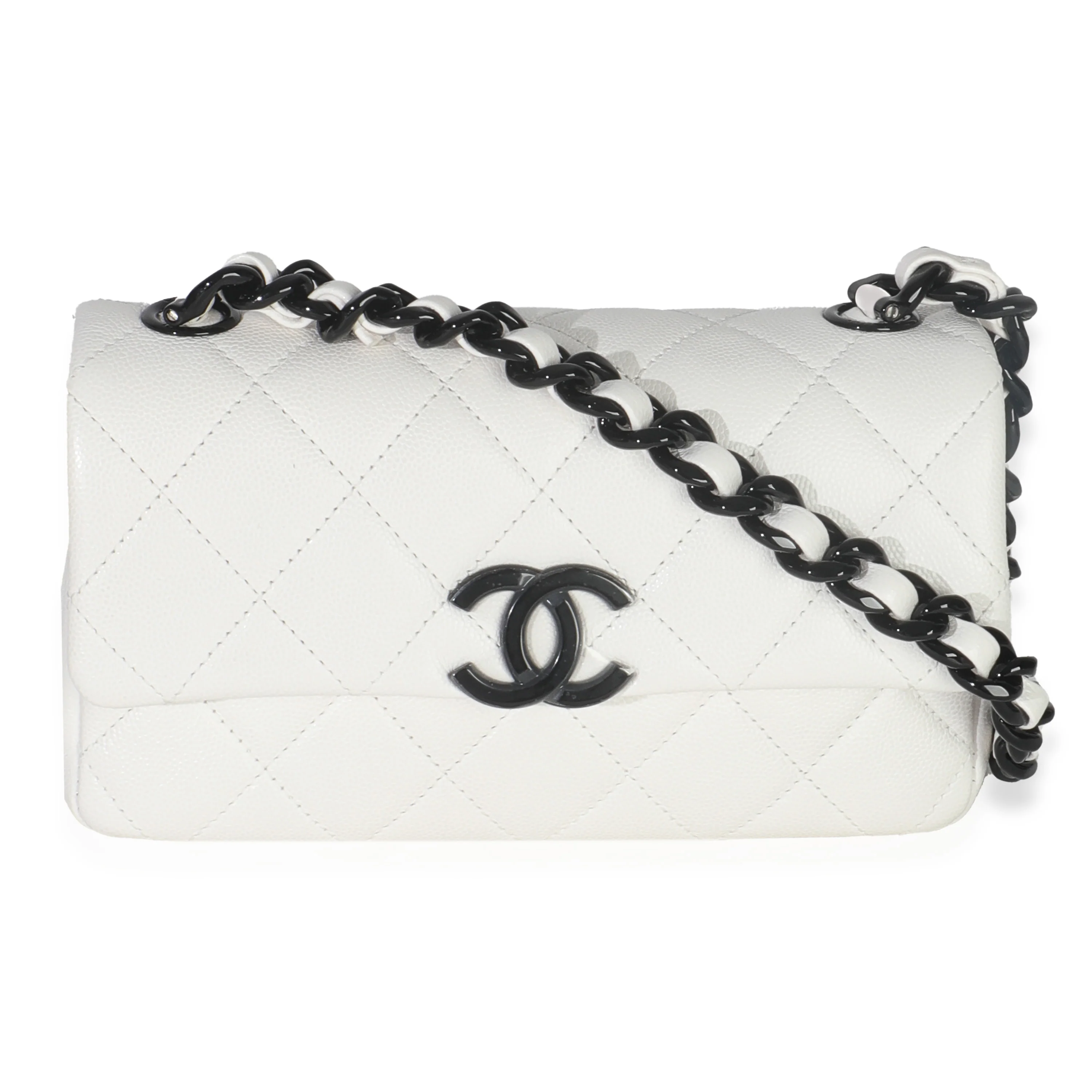 White Quilted Caviar Mini My Everything Flap Handbag