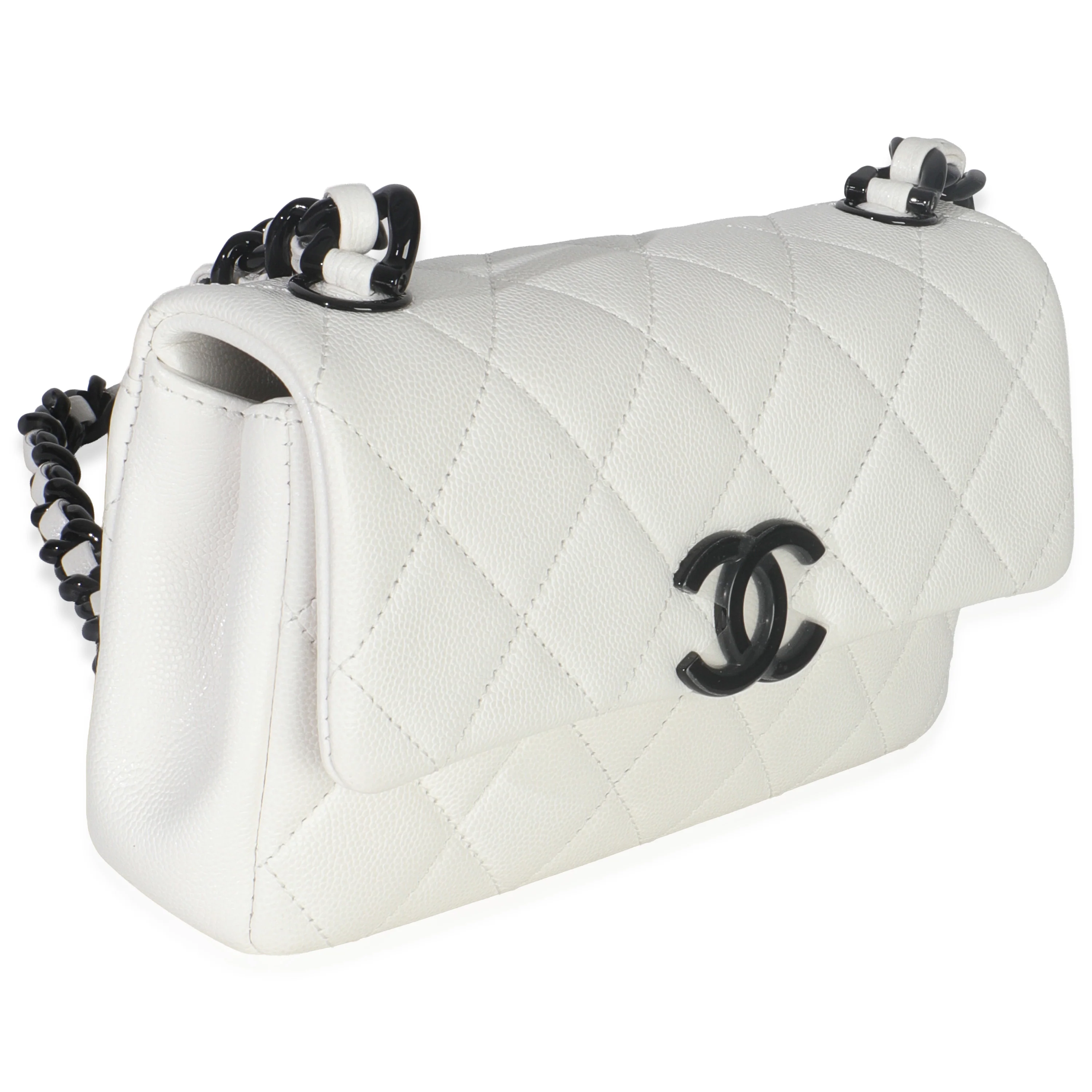 White Quilted Caviar Mini My Everything Flap Handbag - Image 3