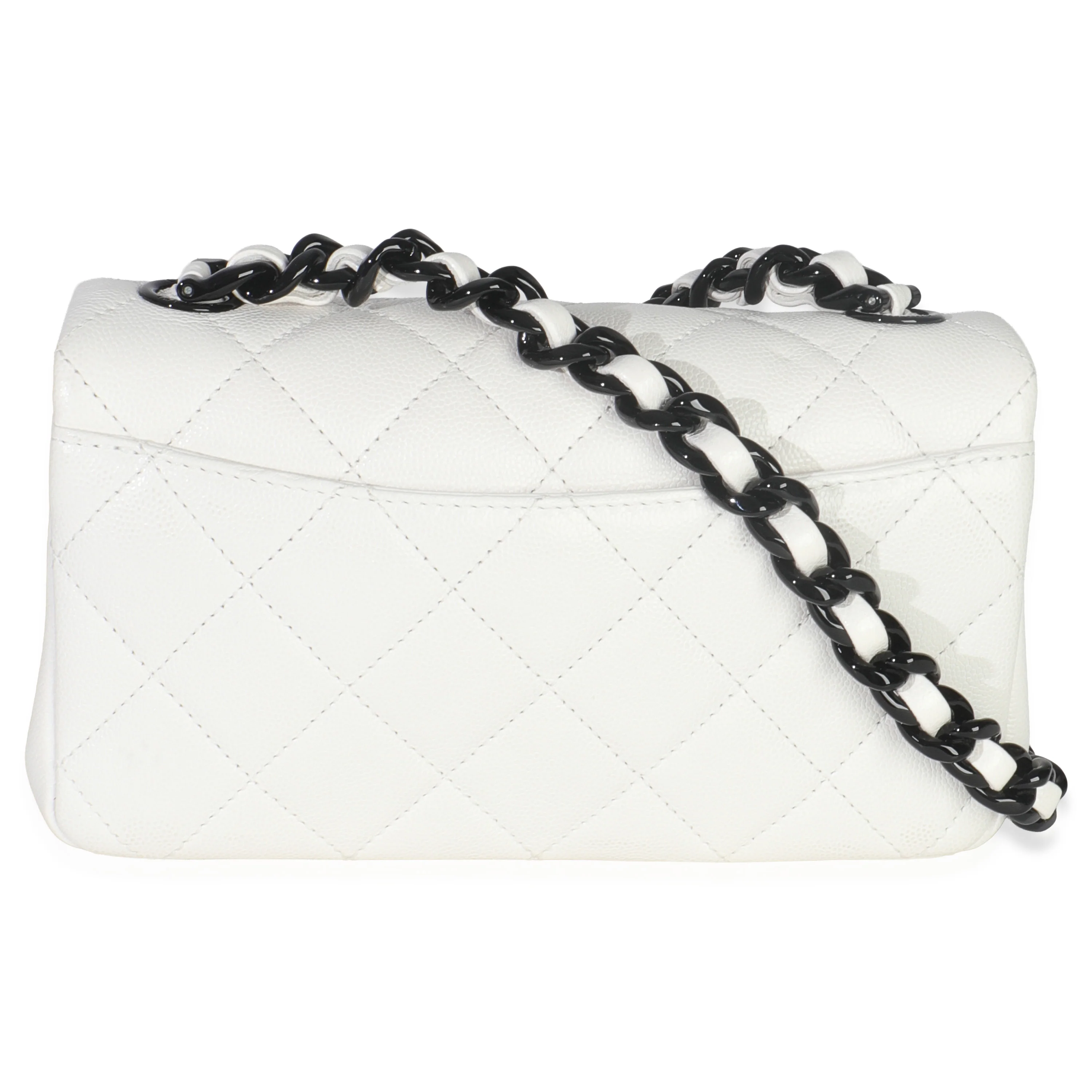 White Quilted Caviar Mini My Everything Flap Handbag - Image 4