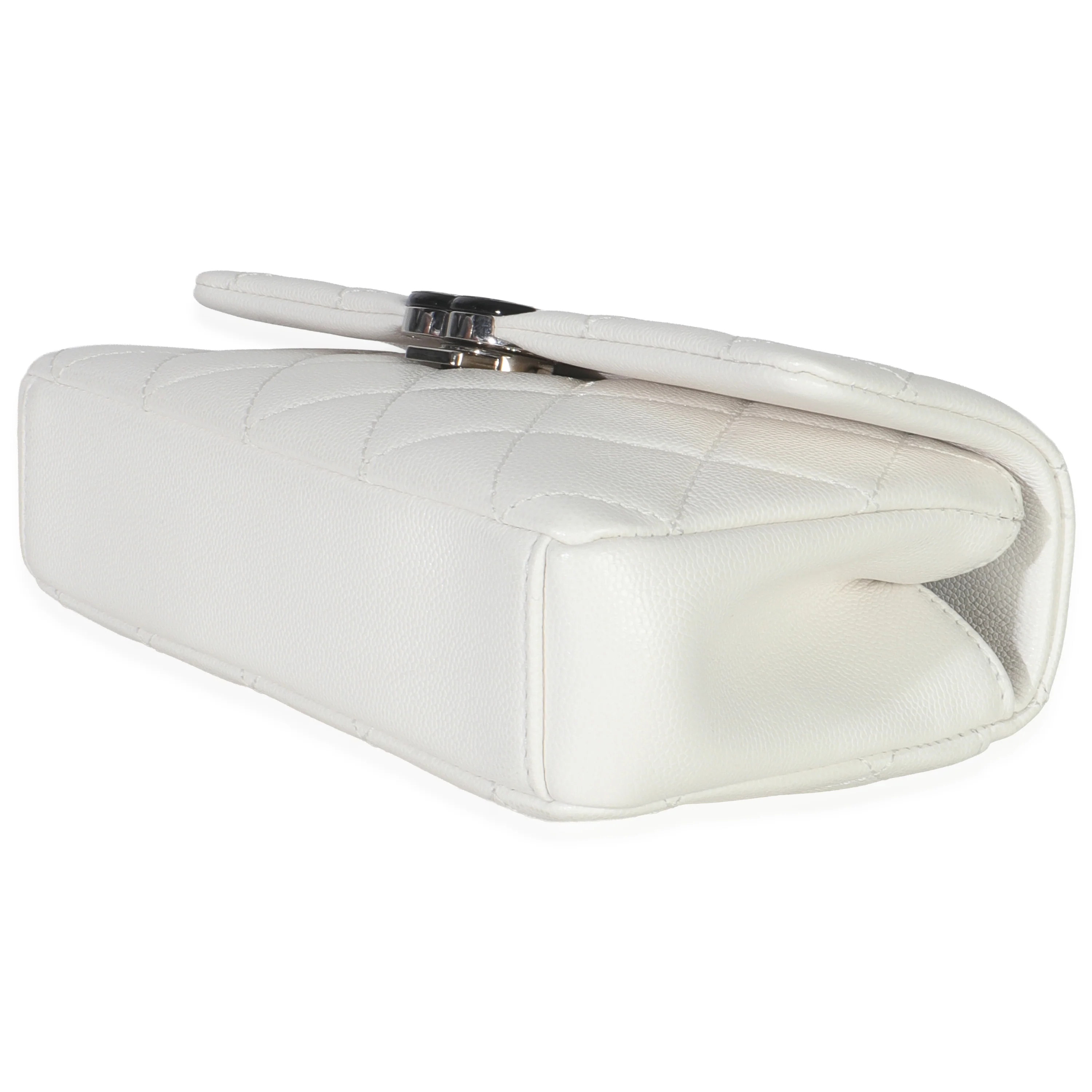 White Quilted Caviar Mini My Everything Flap Handbag - Image 7